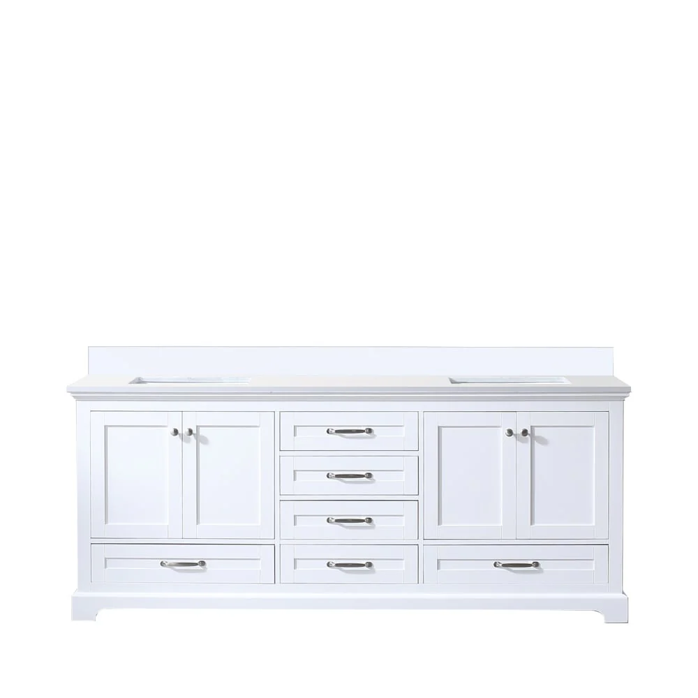 Dukes 80 in. W x 22 in. D White Double Bath Vanity and White Quartz Top