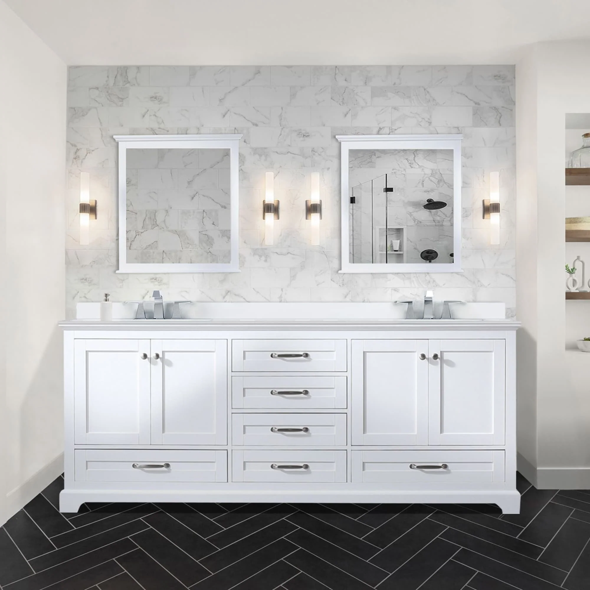Dukes 80 in. W x 22 in. D White Double Bath Vanity and White Quartz Top
