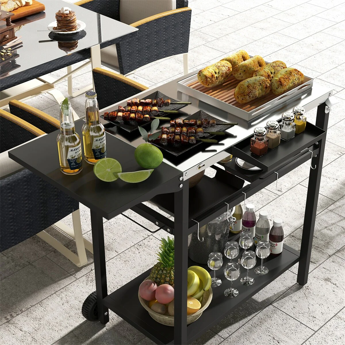 Outsunny Outdoor Bar Cart with Stainless Steel Tabletop,Kitchen Island