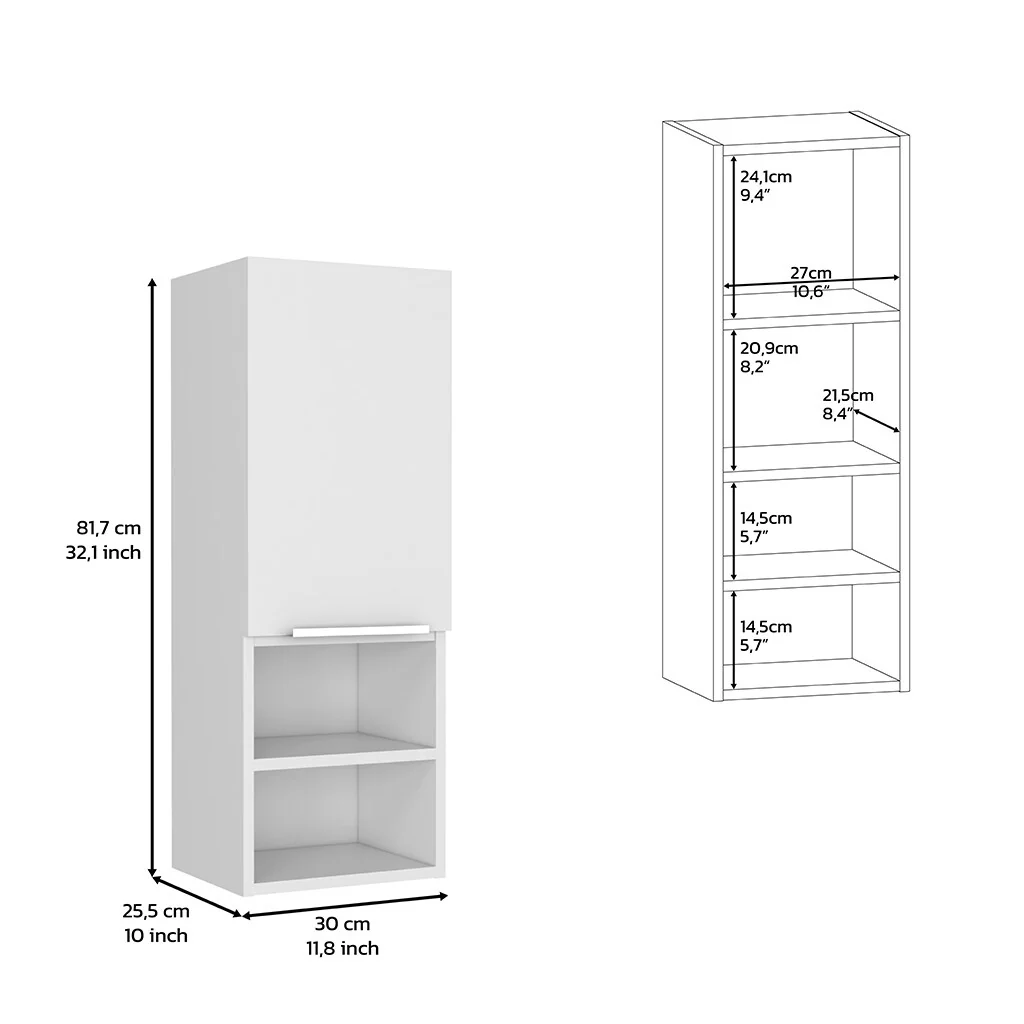 Modern Wood Medicine Cabinet, Compact Bathroom Medicine Cabinet with 1 Door and Open Shelves, 32.08 