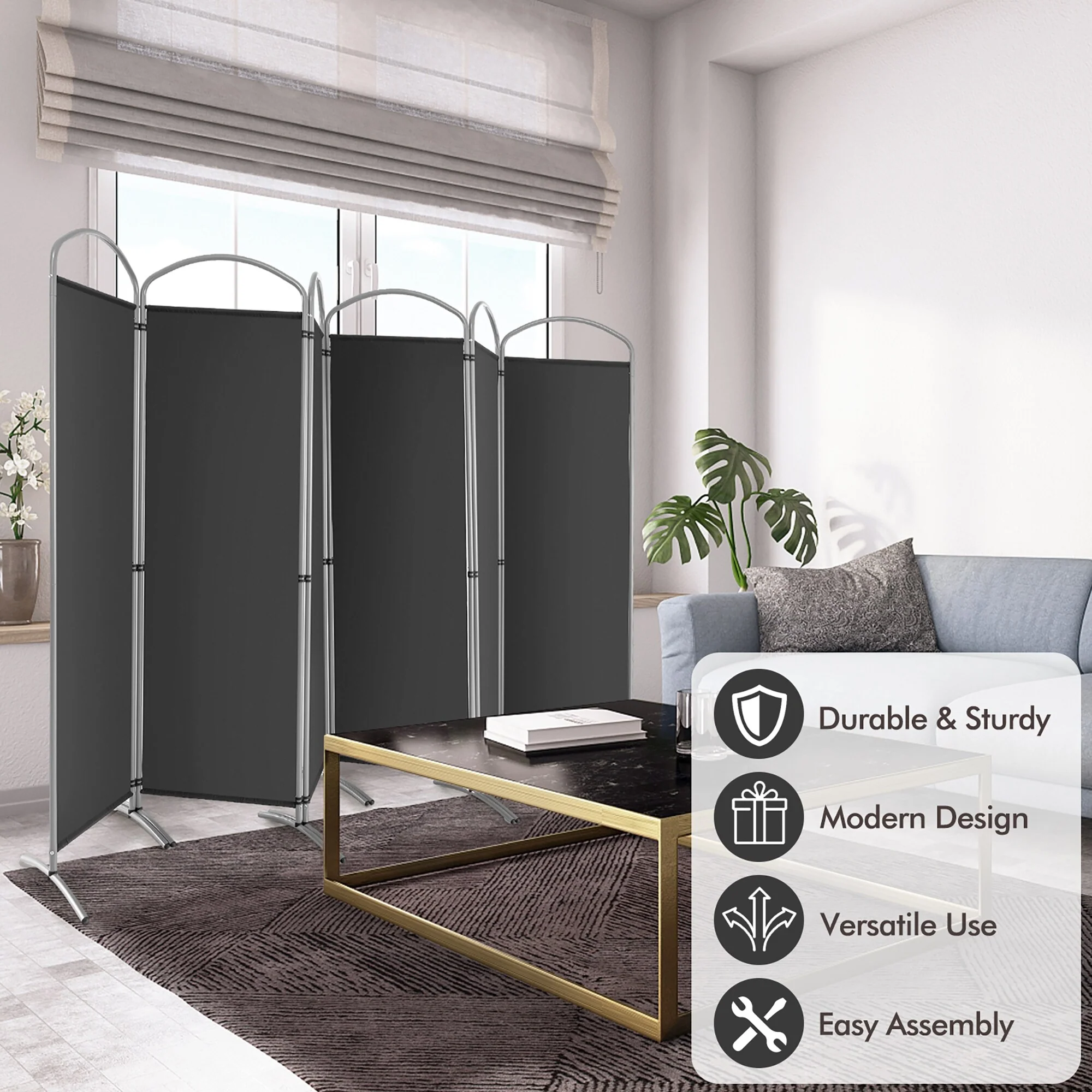 Costway 6 Panels Folding Privacy Screen 6 Ft Tall Fabric Privacy