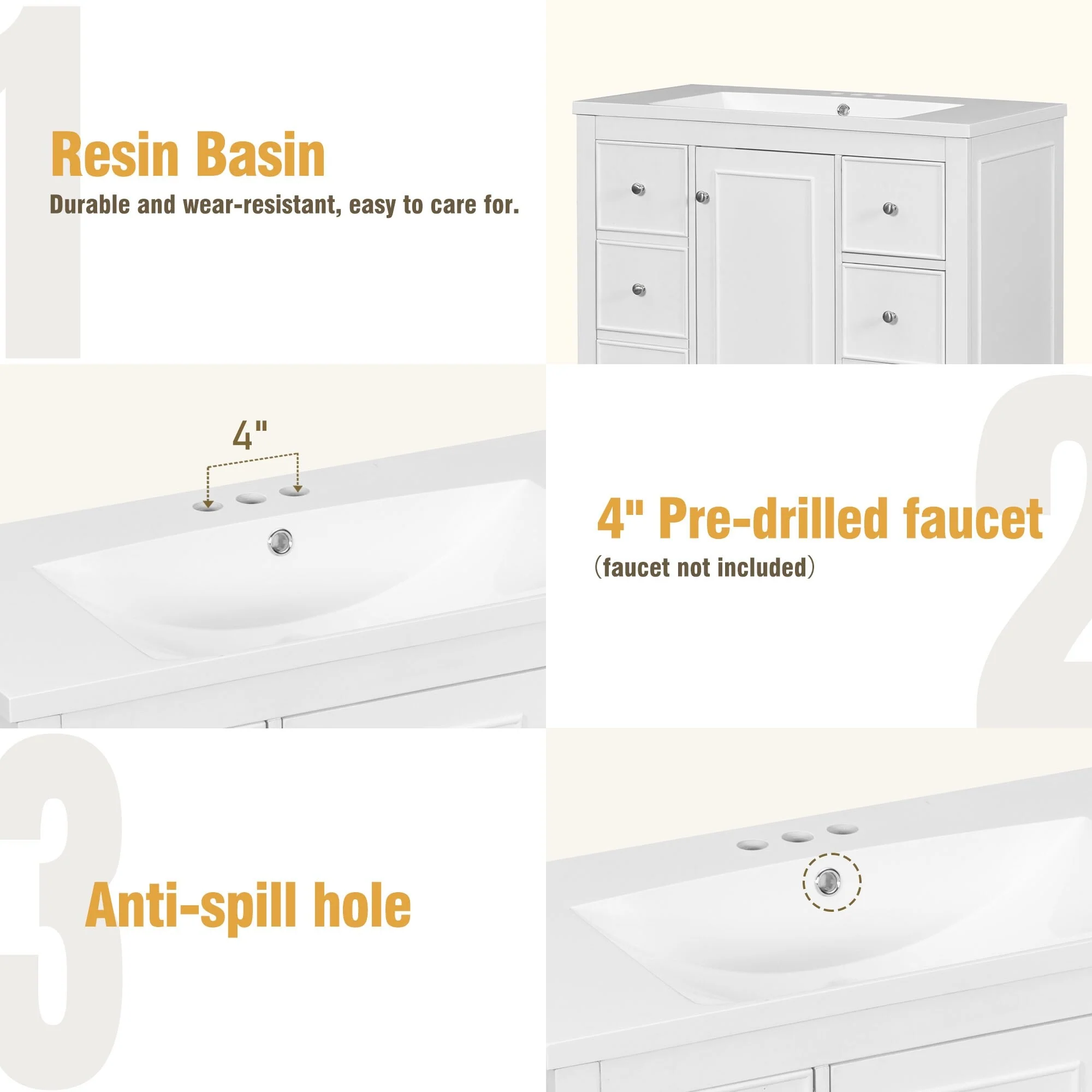 Bathroom Vanity with Sink, Bathroom Vanity Cabinet with 4 Drawers and 1 Door, Storage Cabinet with Adjustable Shelves