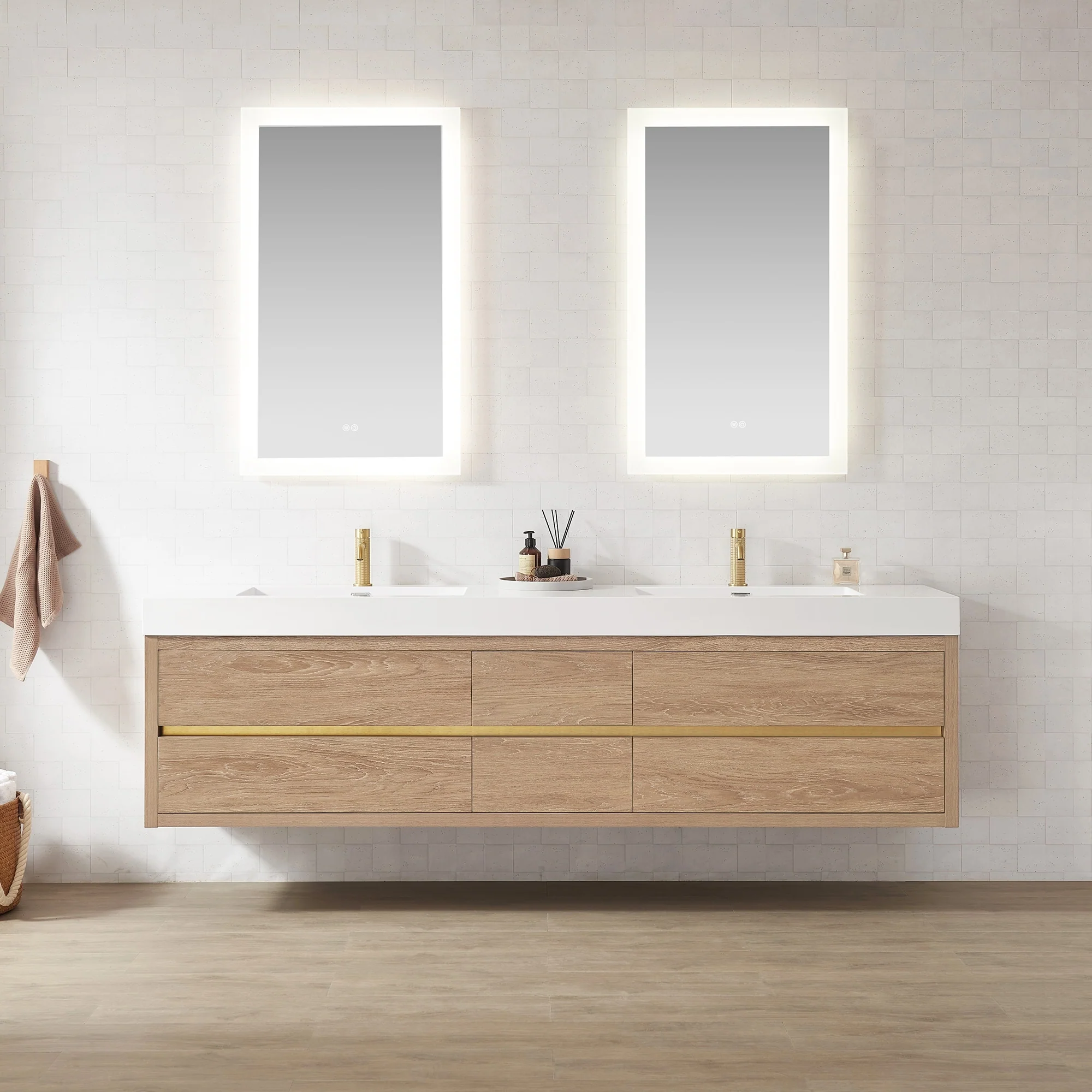 Palencia Double Floating Vanity with Composite Sink Top without Mirror