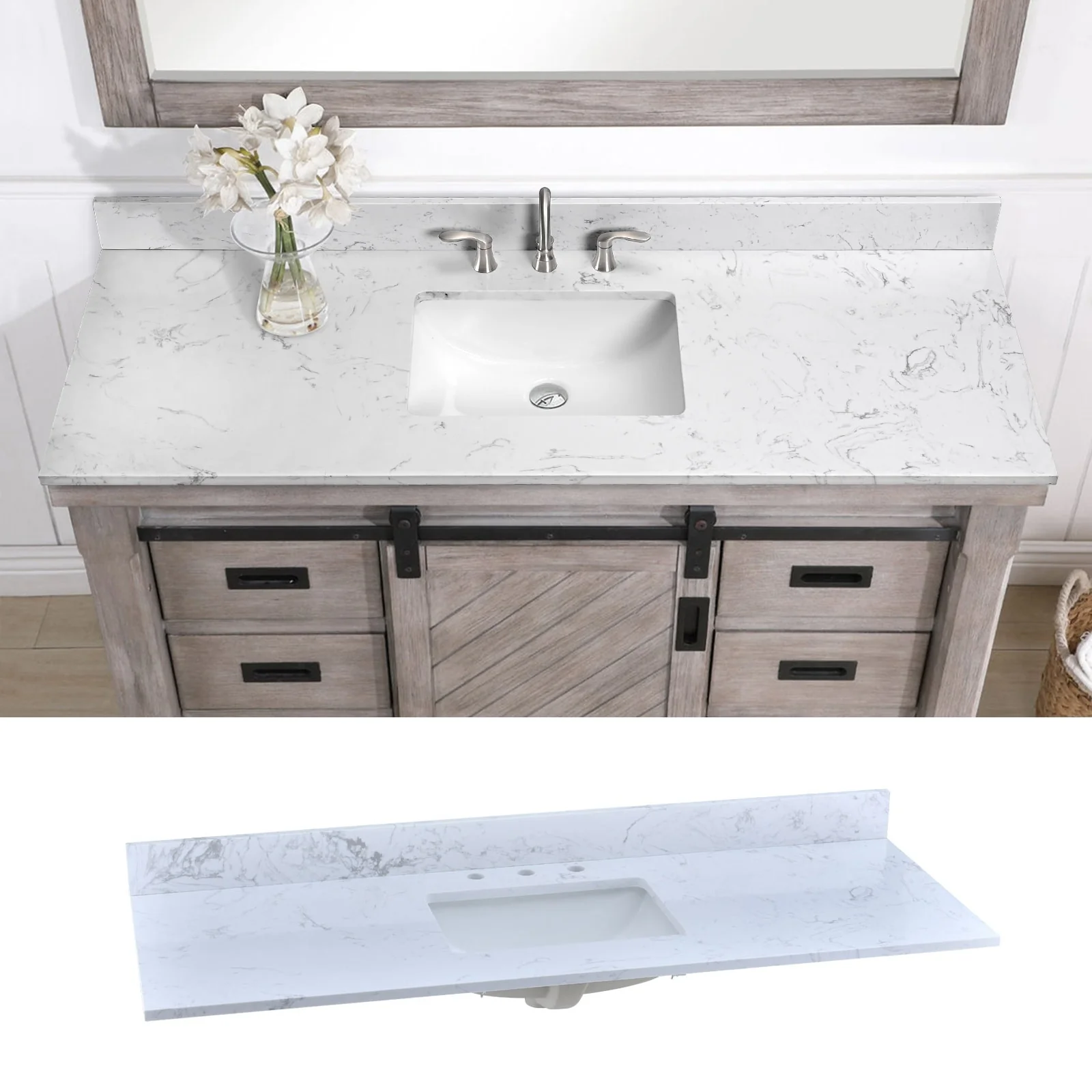 YASINU 60 Inch Engineered Marble Single Sink Vanity Top