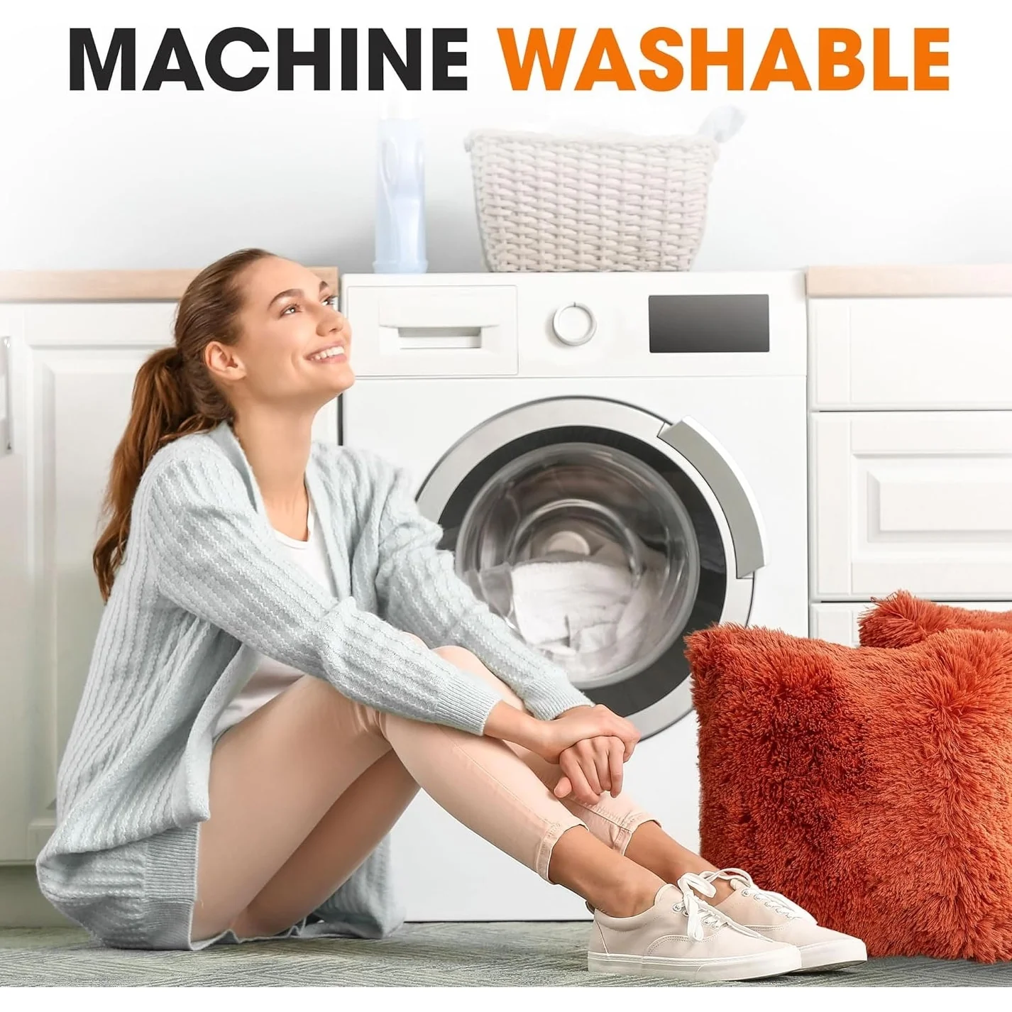 Cheer Collection Shaggy Long Hair Throw Pillows (Set of 2)