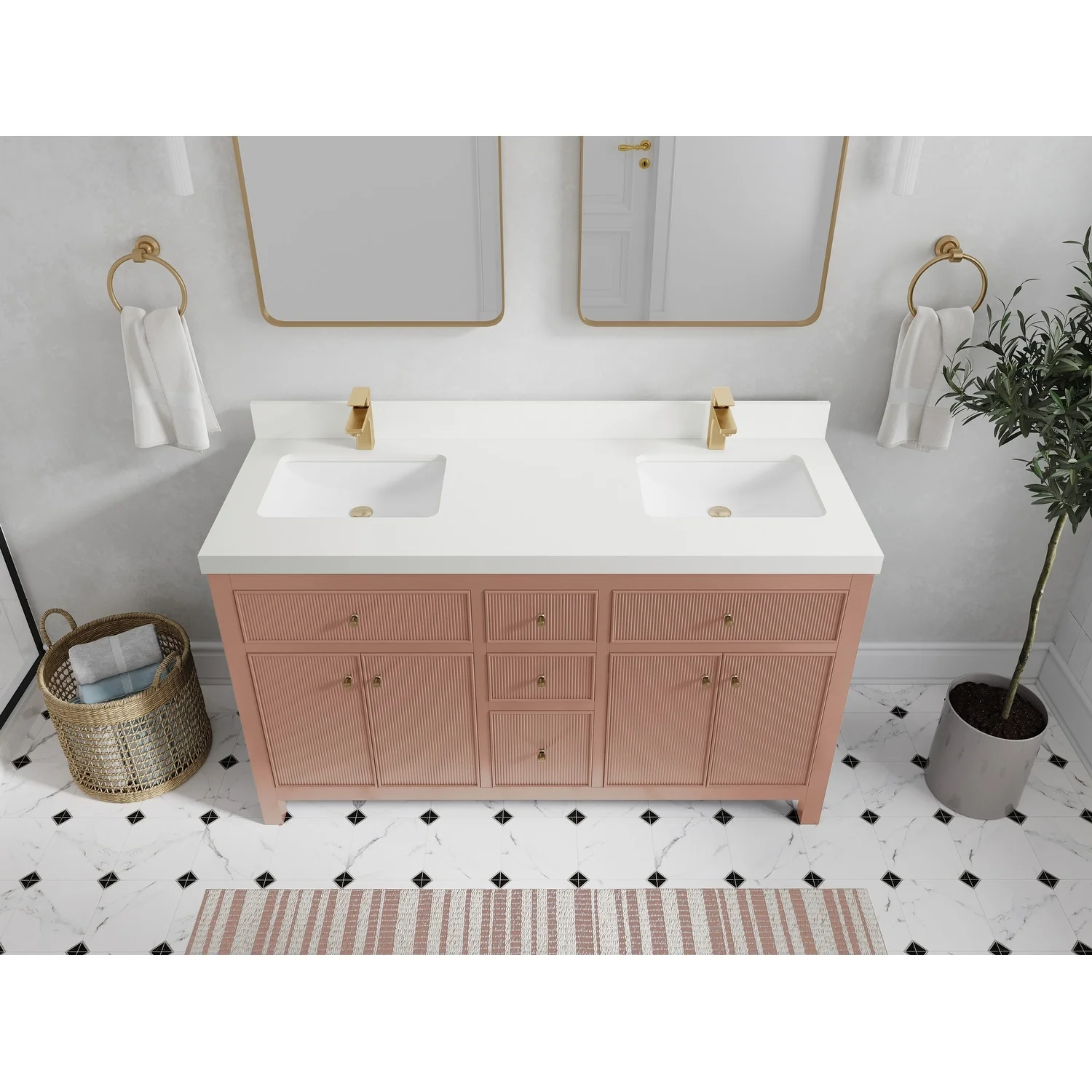 Willow Collections 60 in. W x 22 in D. Sonoma Free Standing Reeded Double Sink Bathroom Vanity with Countertop
