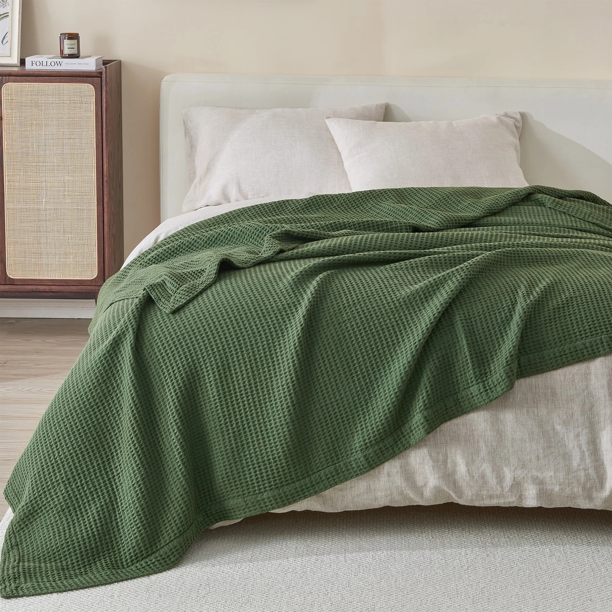 Linery & Co. 100% Cotton All-Season Lightweight Waffle Weave Knit Throw Blanket