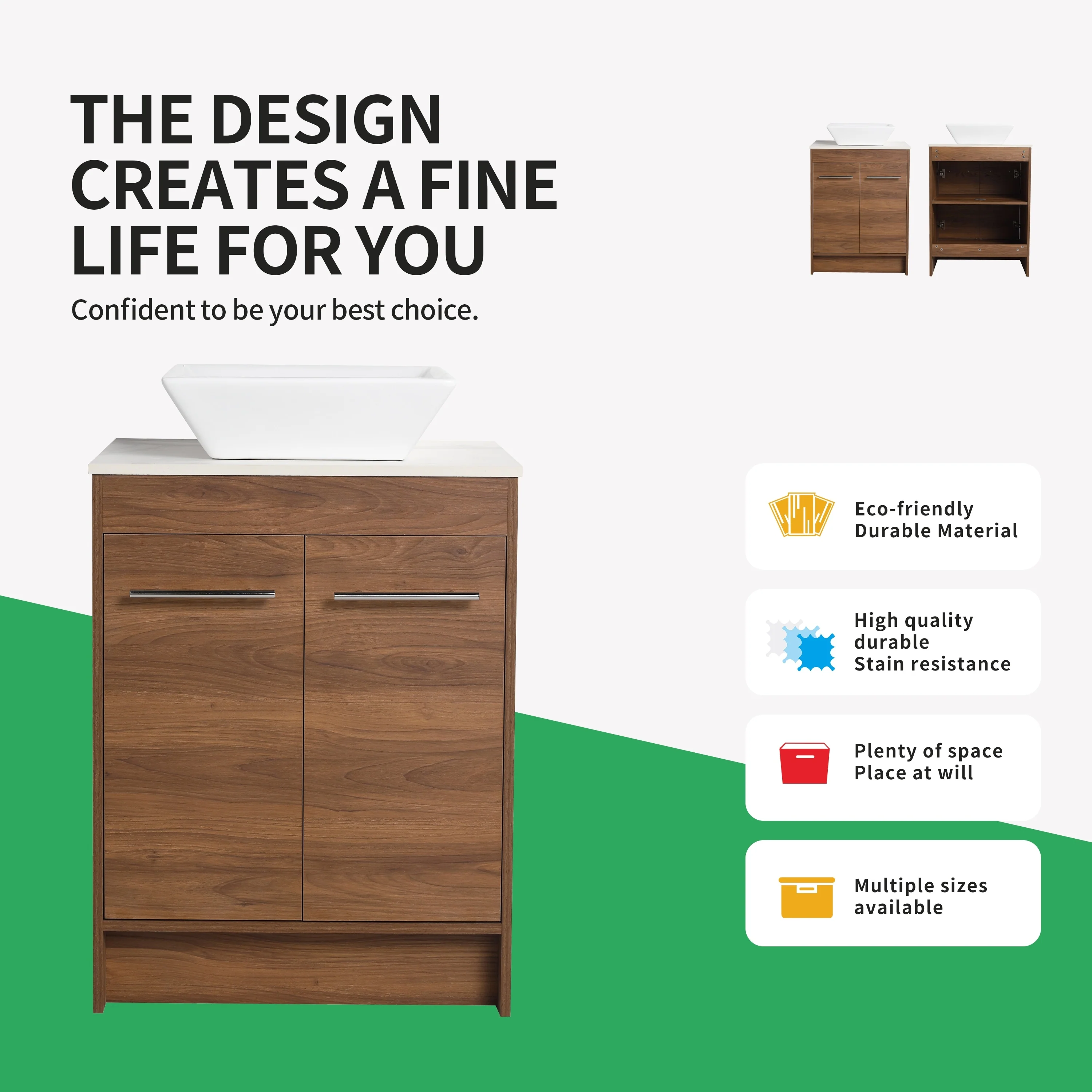 BNK 24/36/48/60 Inch Bathroom Vanity with Sink, Freestanding Bathroom Vanity with Soft Close Doors and Adjustable Shelf