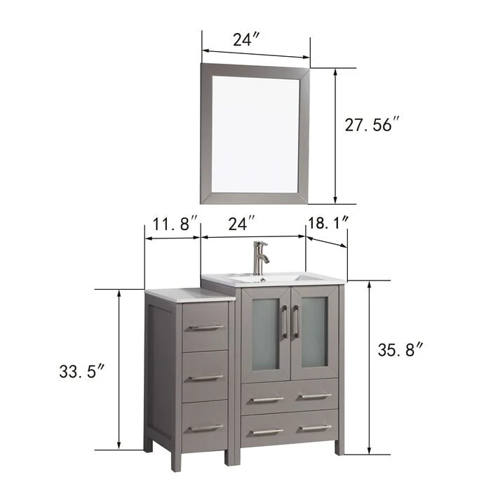 Vanity Art 36-Inch Single Sink Bathroom Vanity with Top & Free Mirror - 36 X 18.1 X 35.8