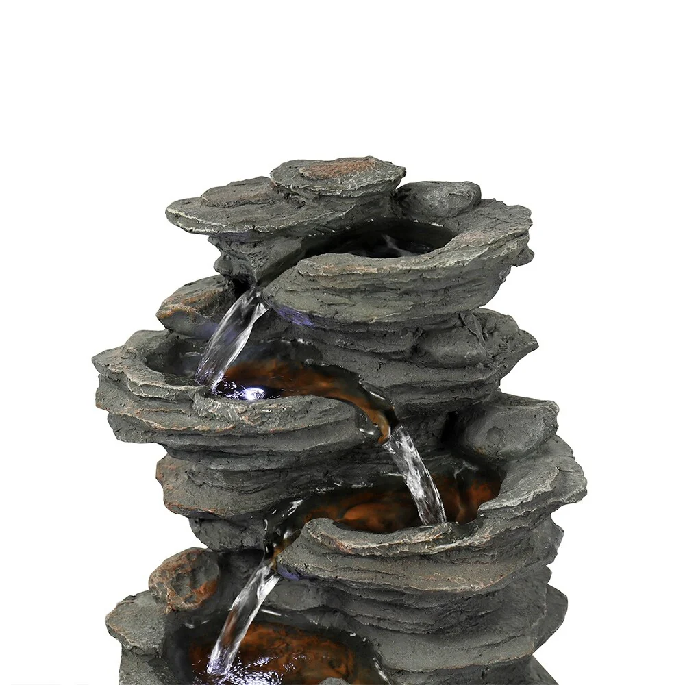 15.7 inches High Rock Falls Tabletop Water Fountain with LED Lights