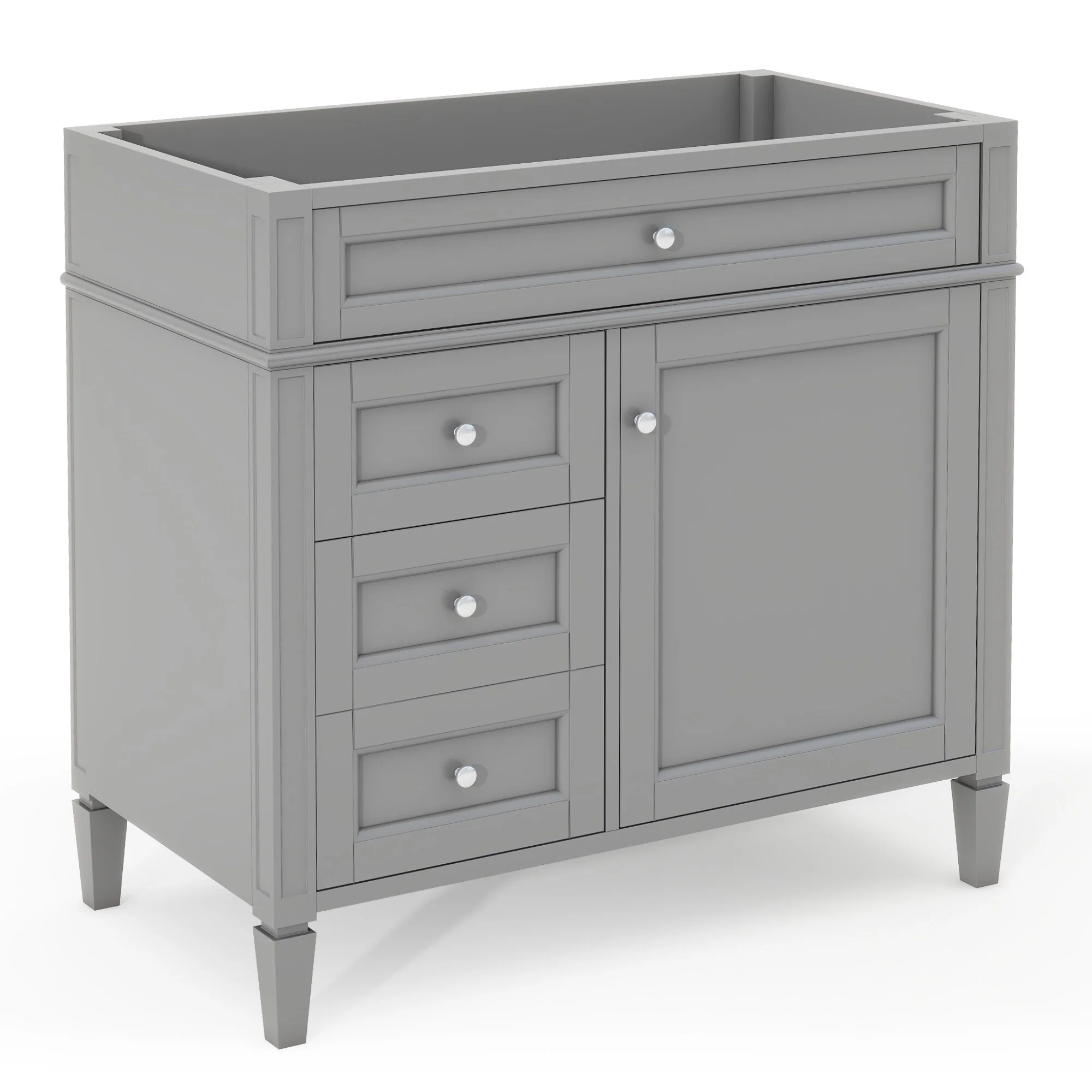 36'' Bathroom Vanity without Top Sink, Modern Bathroom Storage Cabinet with 2 Drawers and a Tip-out Drawer, Solid Wood Frame