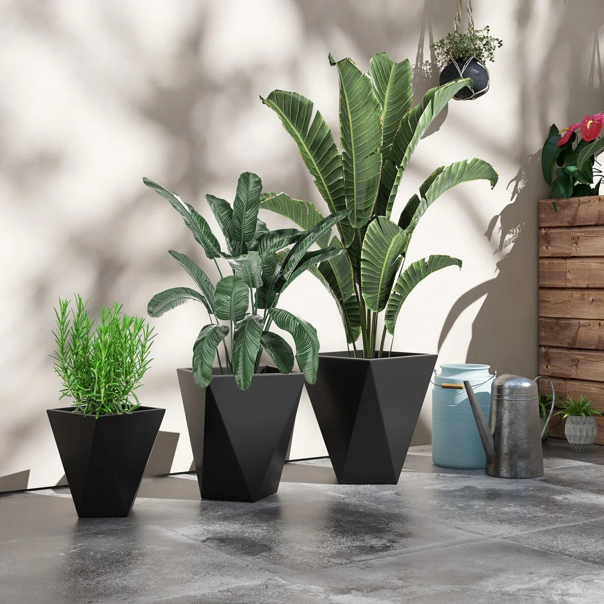 Outsunny Indoor Outdoor Tall Planters with Drainage Holes (Set of 3)