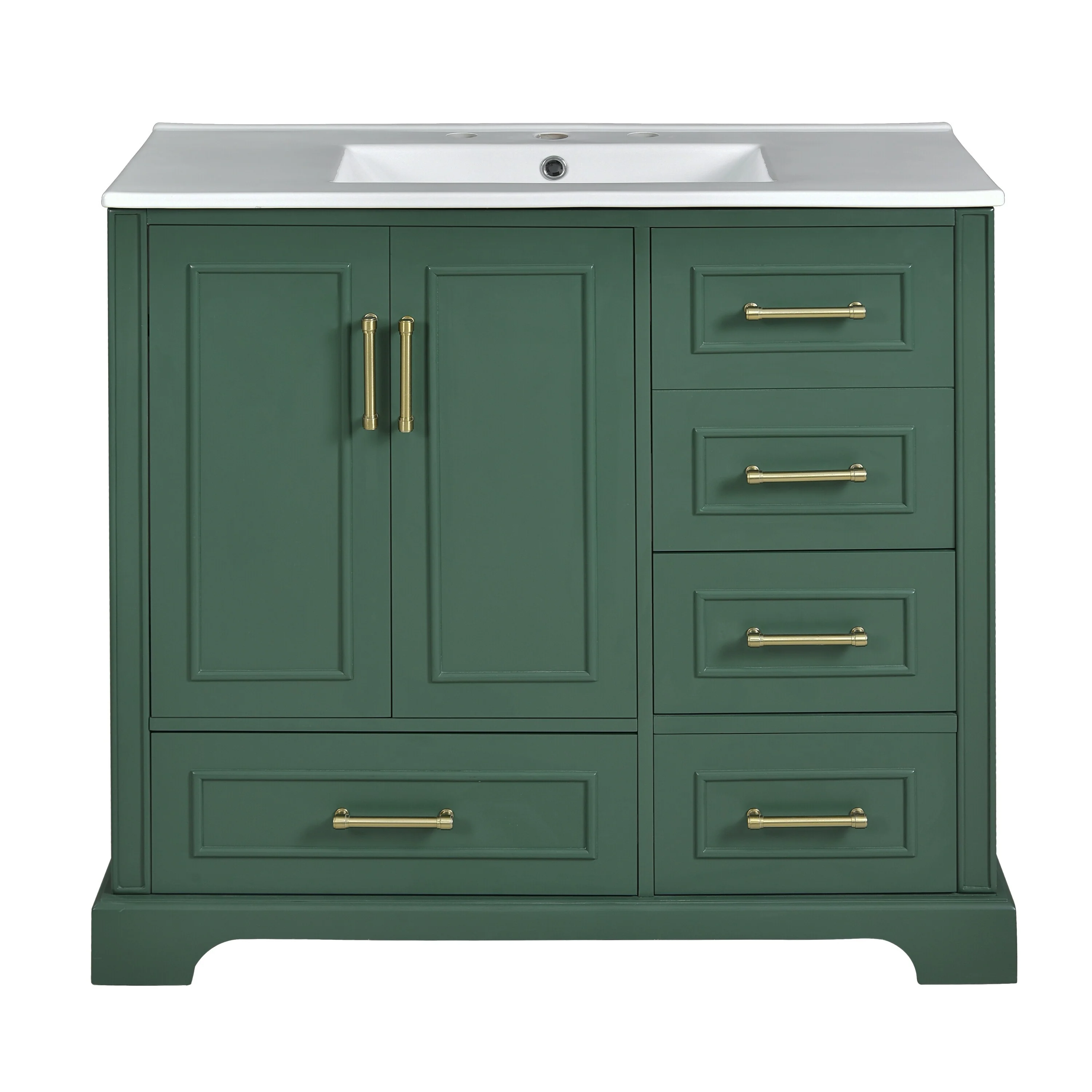 Bathroom Vanity with Resin Sink, Bathroom Vanity Set with 4 Drawers, Bathroom Storage Cabinet with 2 Soft Close Doors