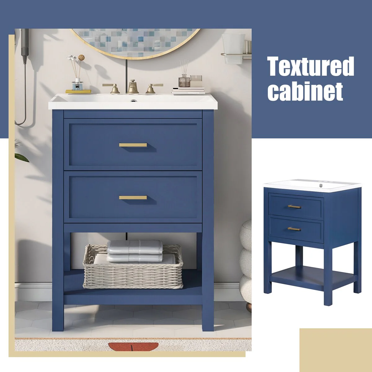 24'' Bathroom Vanity with Top Single Sink with 2 Drawers
