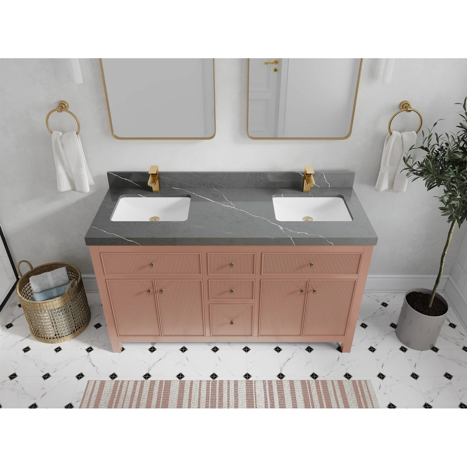 Willow Collections 60 in. W x 22 in D. Sonoma Free Standing Reeded Double Sink Bathroom Vanity with Countertop
