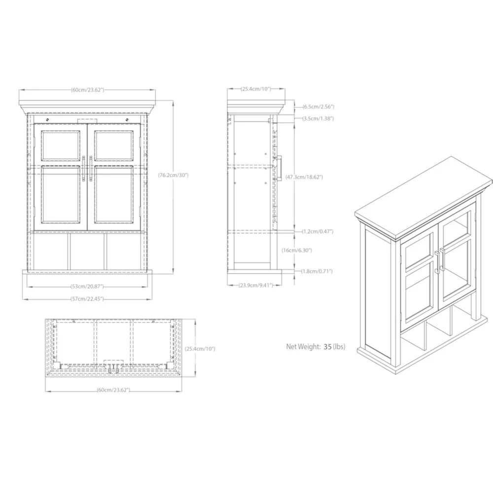 WYNDENHALL Hayes 30 inch H x 23.6 inch W Two Door Wall Bath Cabinet with Cubbies