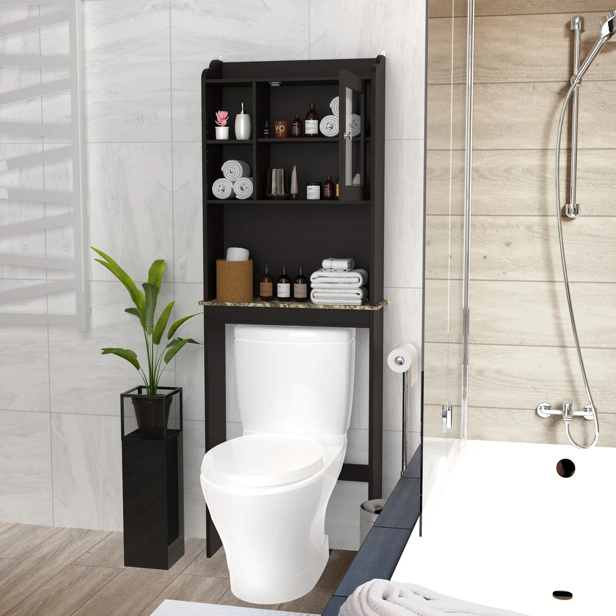 Modern Over The Toilet Space Saver Organization Wood Storage Cabinet for Home, Bathroom - Espresso