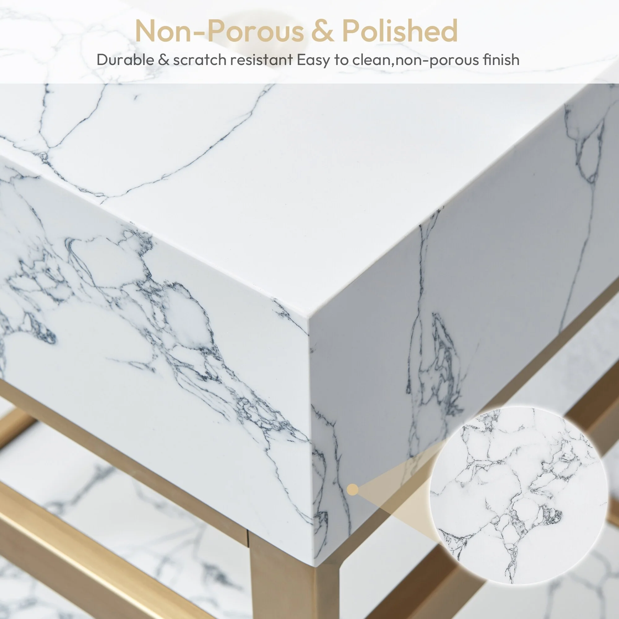 Ecija Bath Vanity, Metal Support with Composite Stone Top, no Mirror