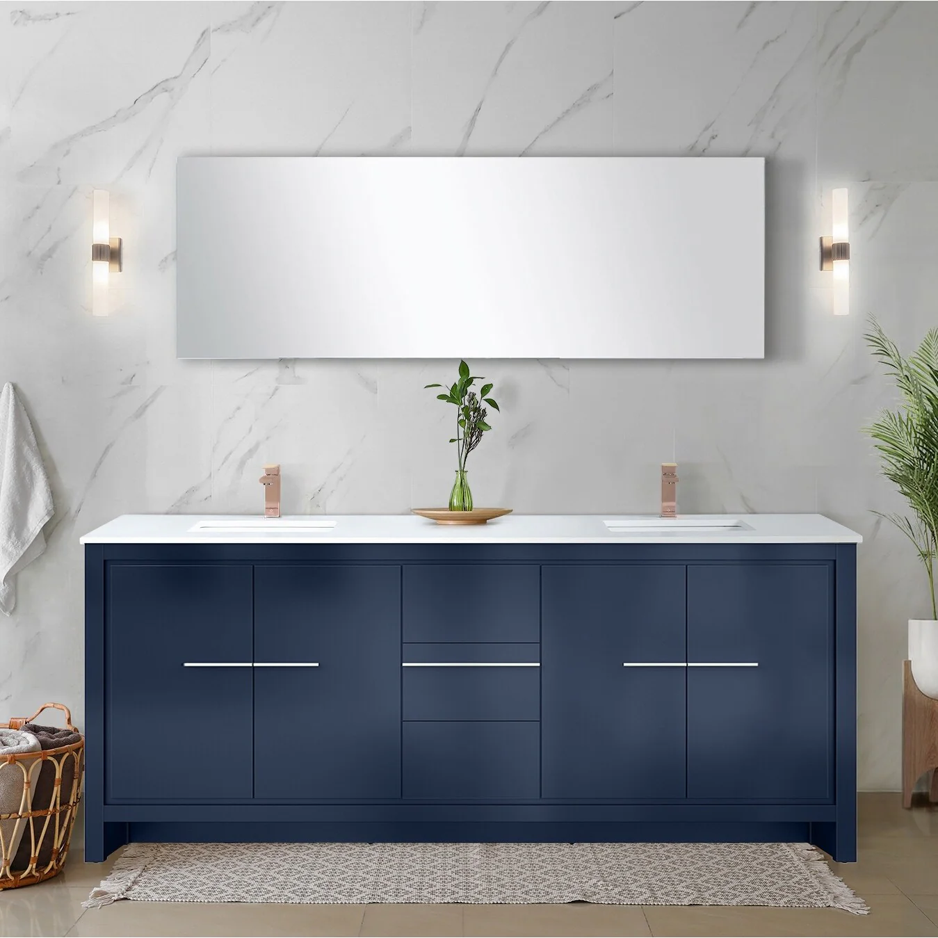 Lafarre Bath Vanity Cultured Marble Top, Sink and Rose Gold Faucet