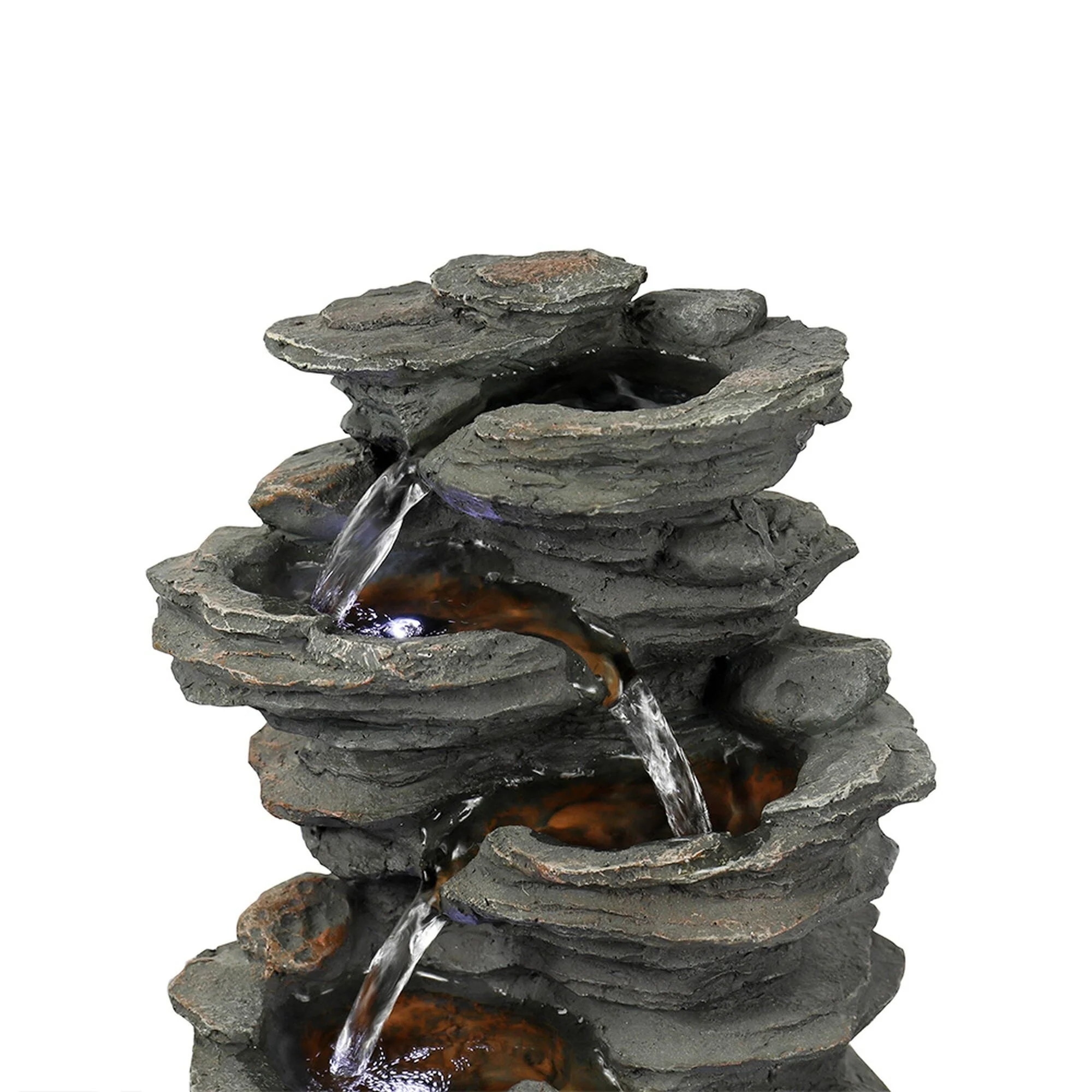 5 Tier Indoor Tabletop Water Fountain Resin Rockery with Base
