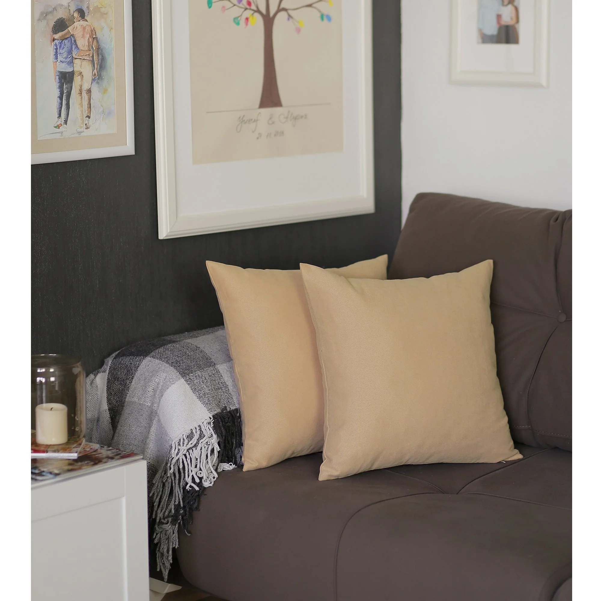 Honey Set of 2 Decorative Throw Pillow Cover Solid Color Square 22