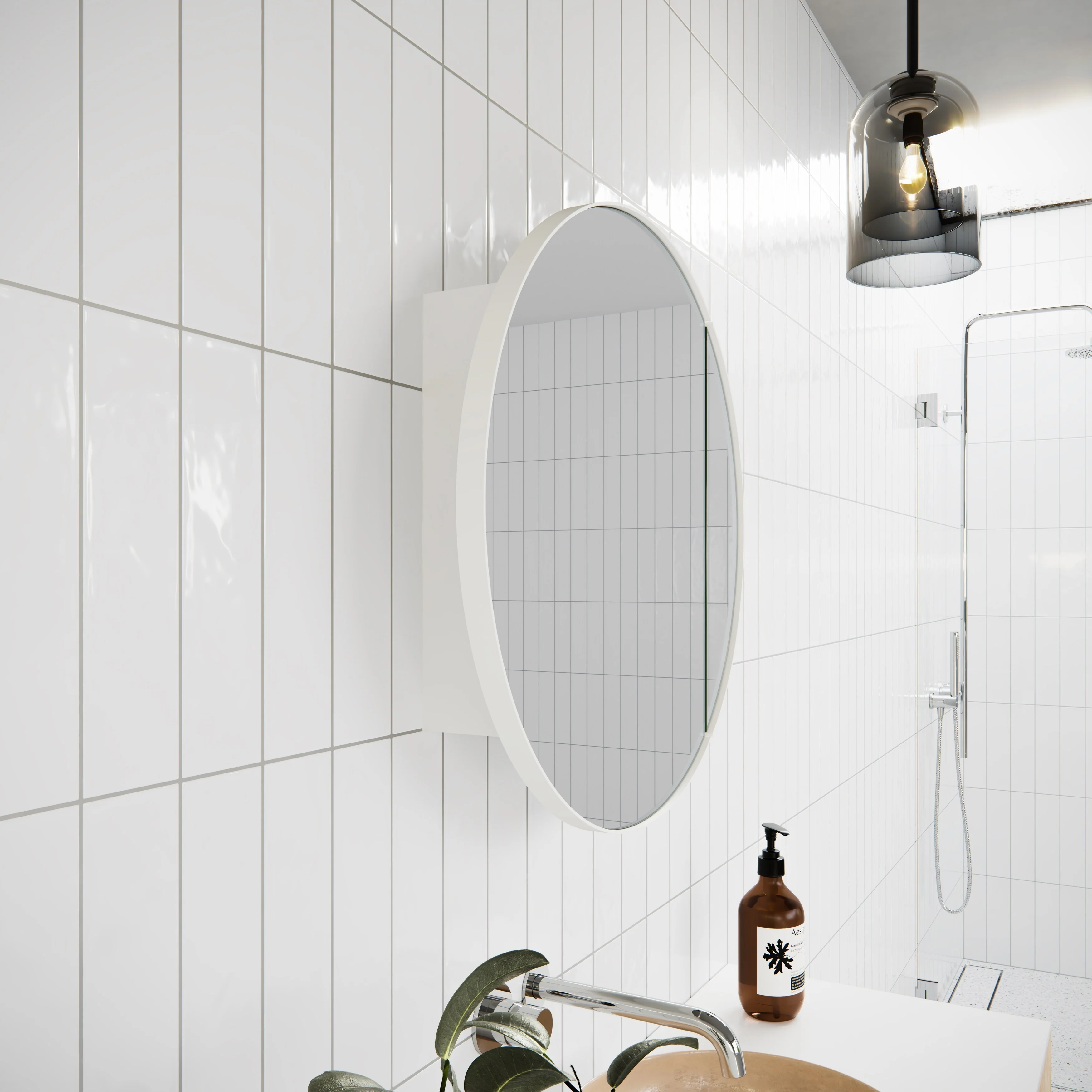 One Door Steel Frame Round Shape Medicine Cabinet