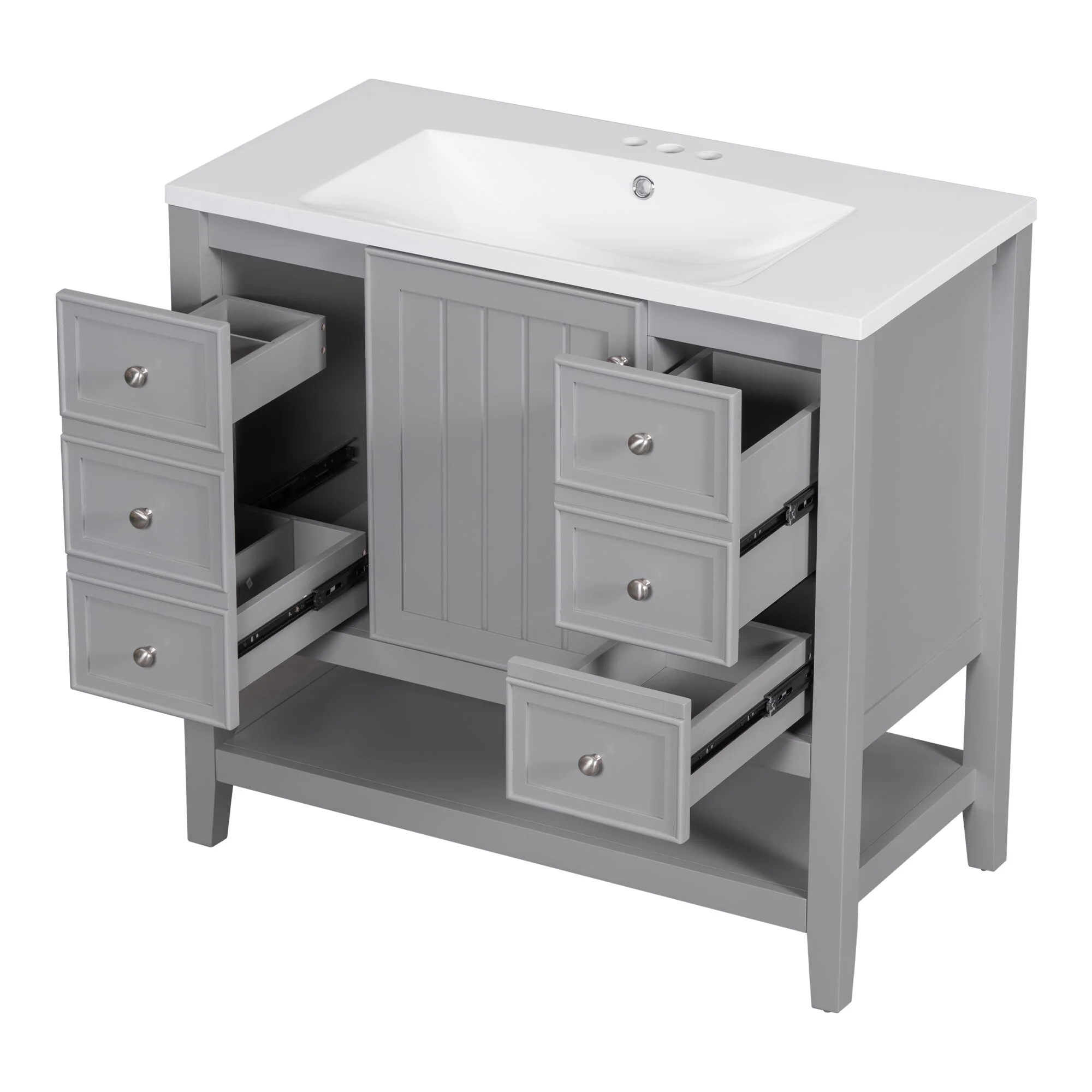 36 Inch Freestanding Bathroom Vanity Set with Drawers and Ceramic Sink