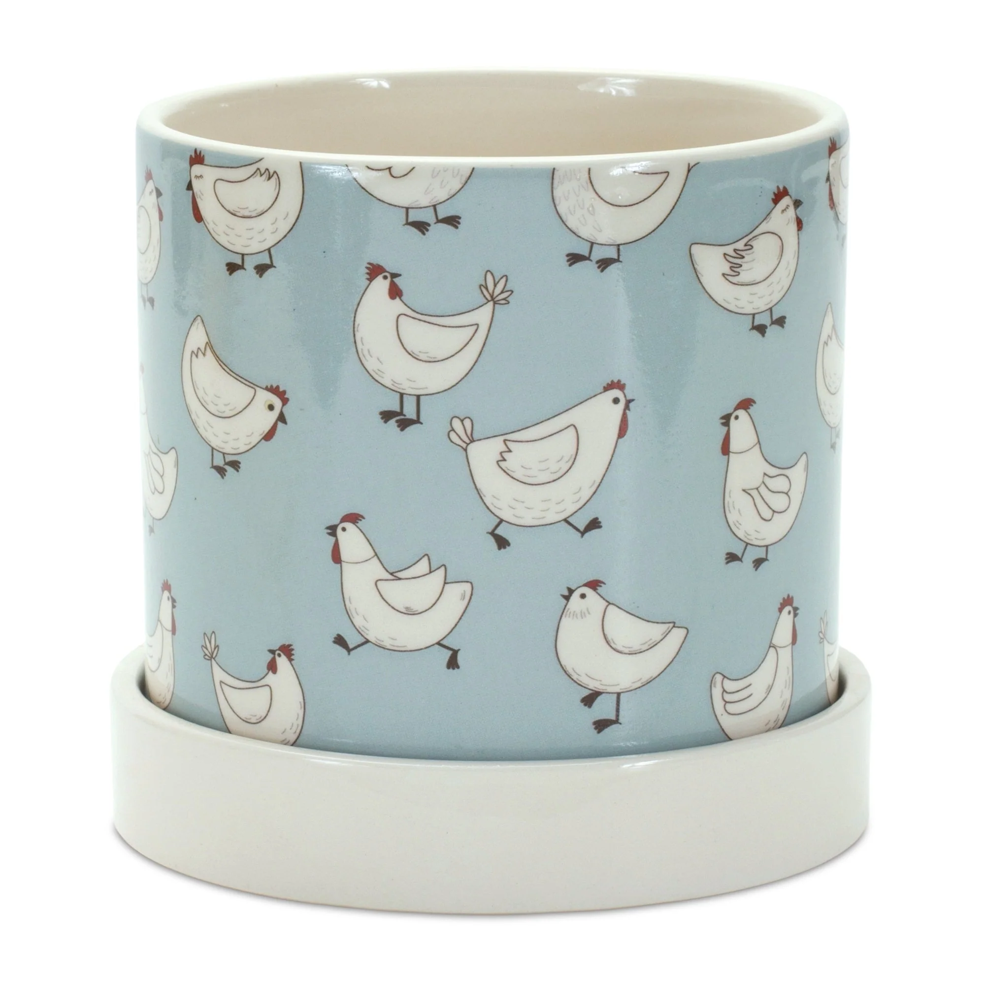 Chicken Pattern Planter with Plate (Set of 2)