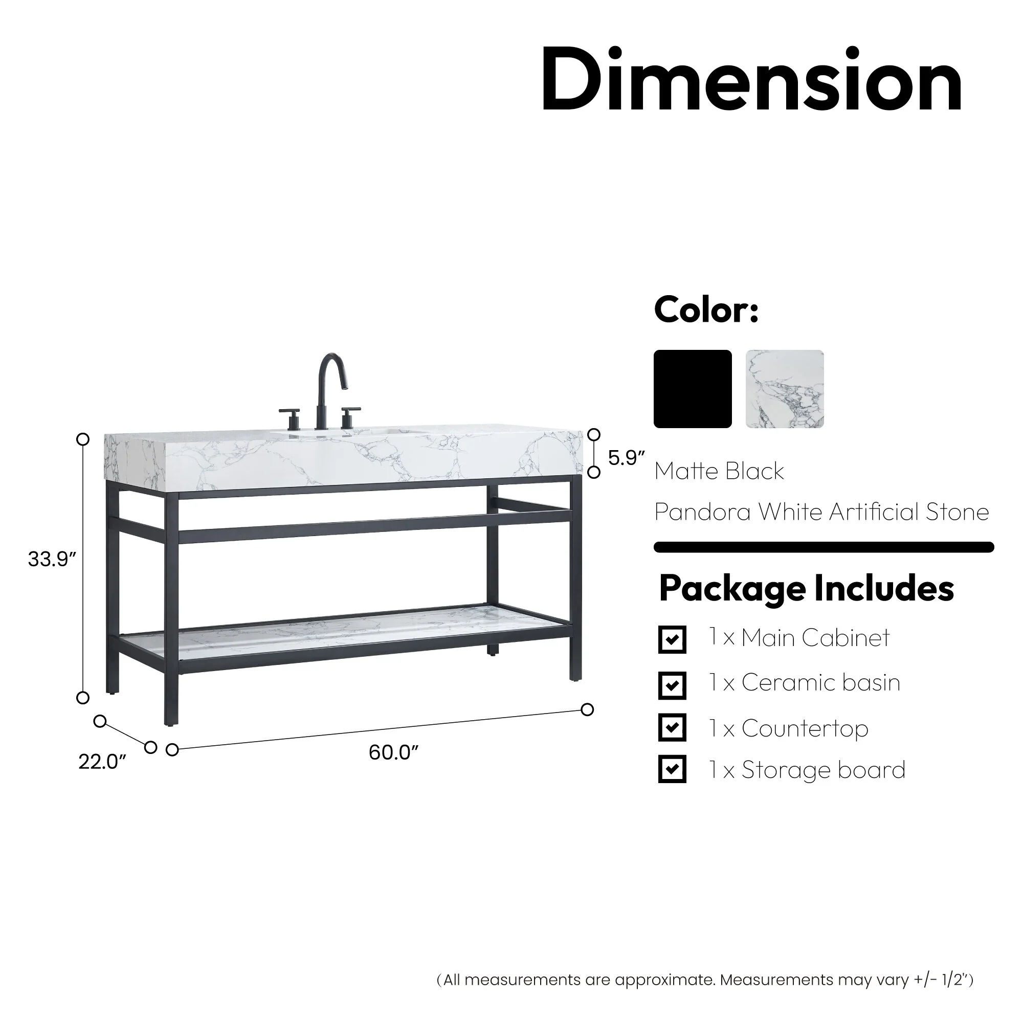 Ecija Bath Vanity, Metal Support with Composite Stone Top, no Mirror