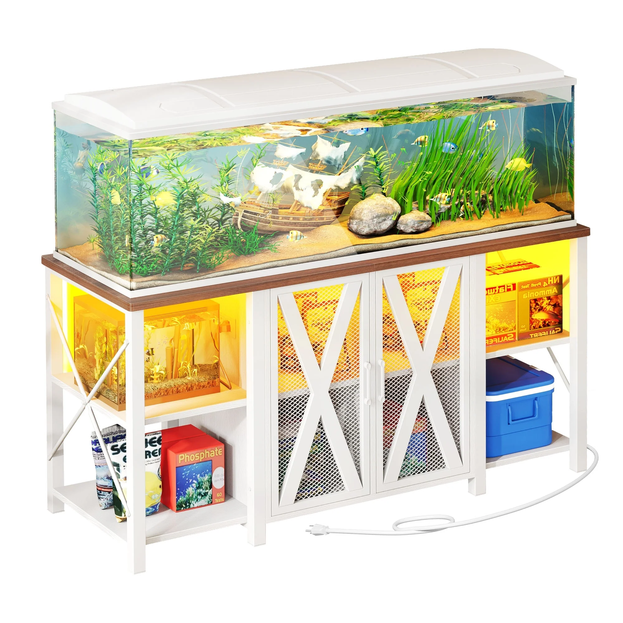 Moasis 75-120 Gallon Aquarium Stand with Power Outlet & LED Light,Heavy Duty Metal Fish Tank Stand