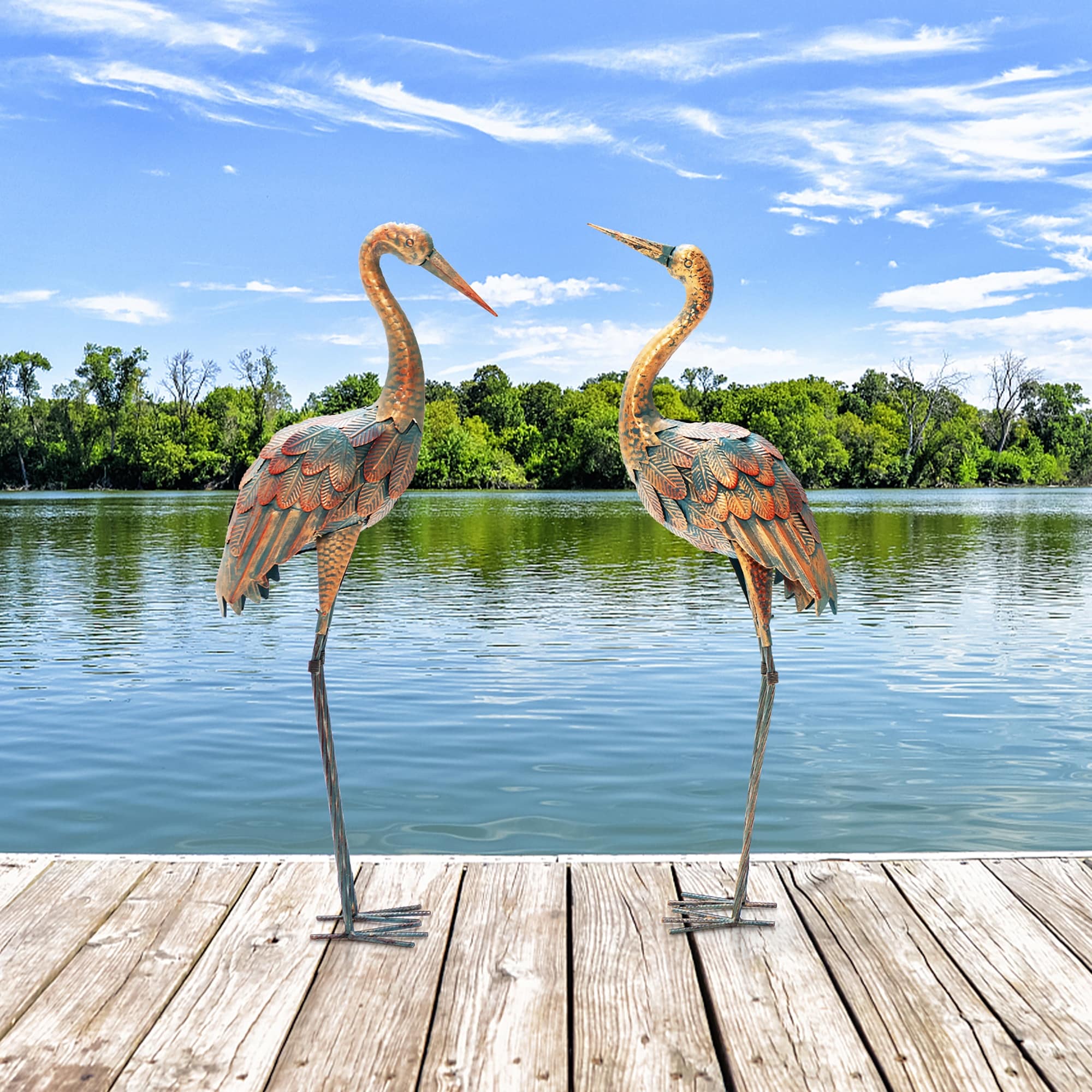 Costway 2-Piece Metal Crane/Flamingo Garden Statue Sculpture Set