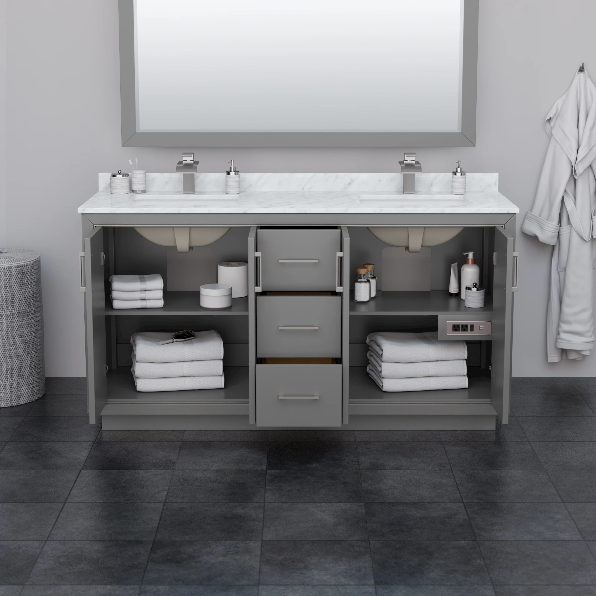Icon Double Bathroom Vanity Cabinet, No Mirror