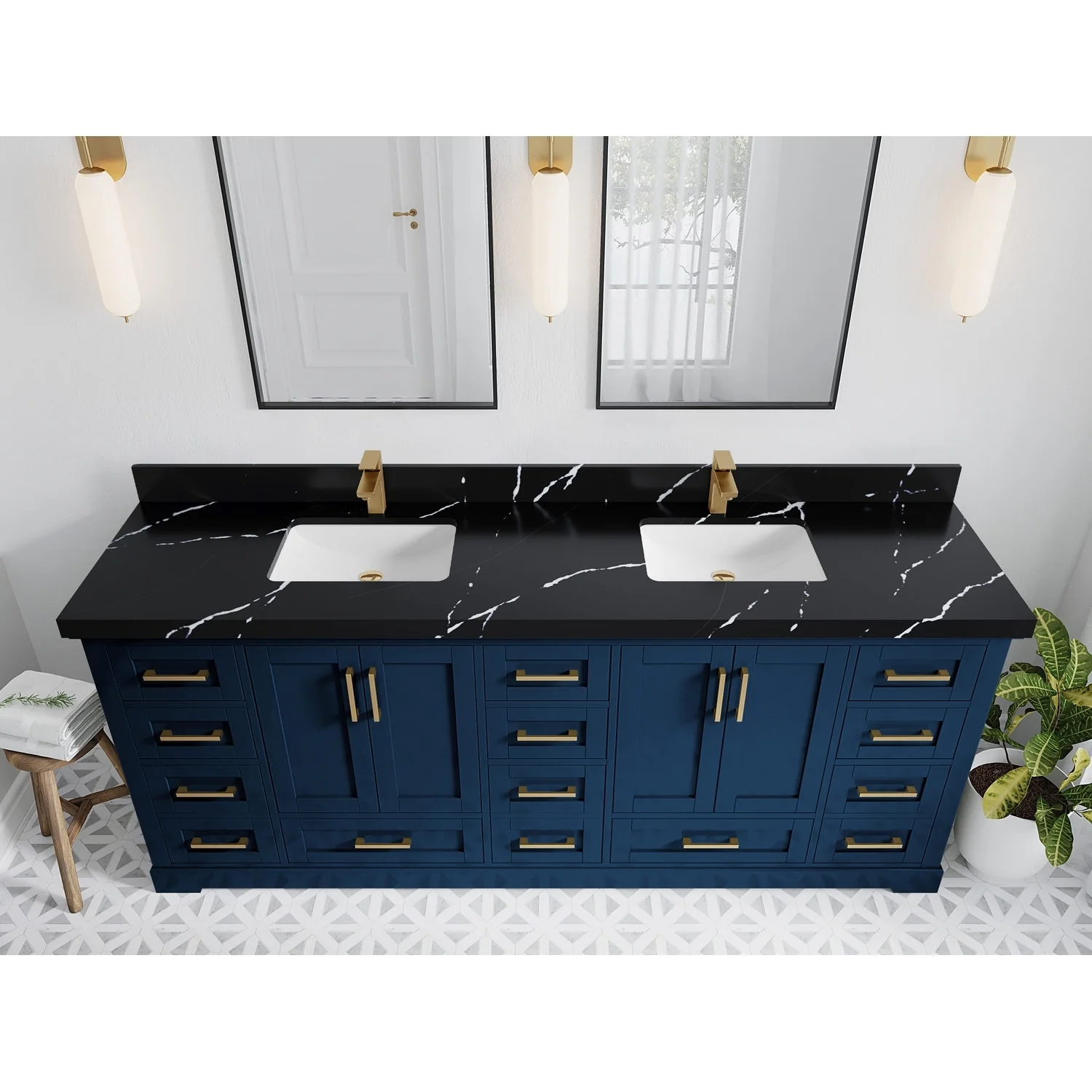 Willow Collection 84 in W x 22 in D x 36 in H Boston Double Bowl Sink Bathroom Vanity with Countertop