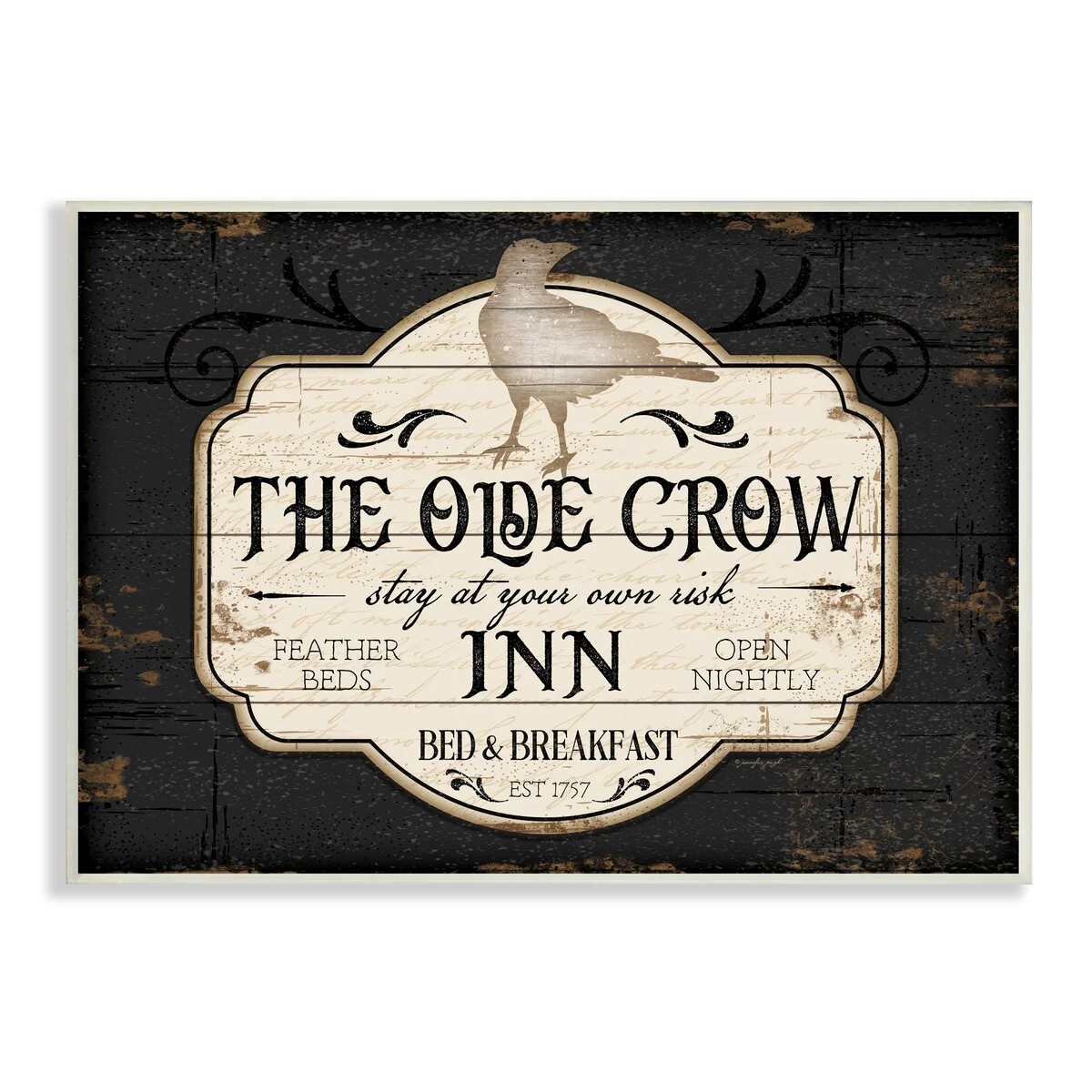 Stupell The Olde Crow Inn Halloween Sign Est. 1757 Wood Wall Art - Black