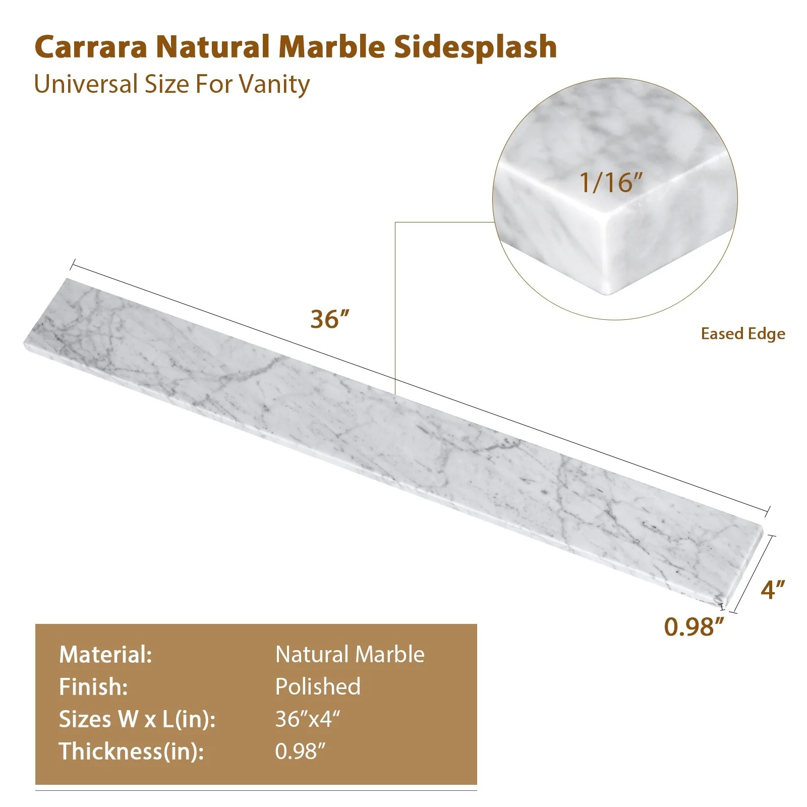 36 in. Marble Backsplash in Carrara White