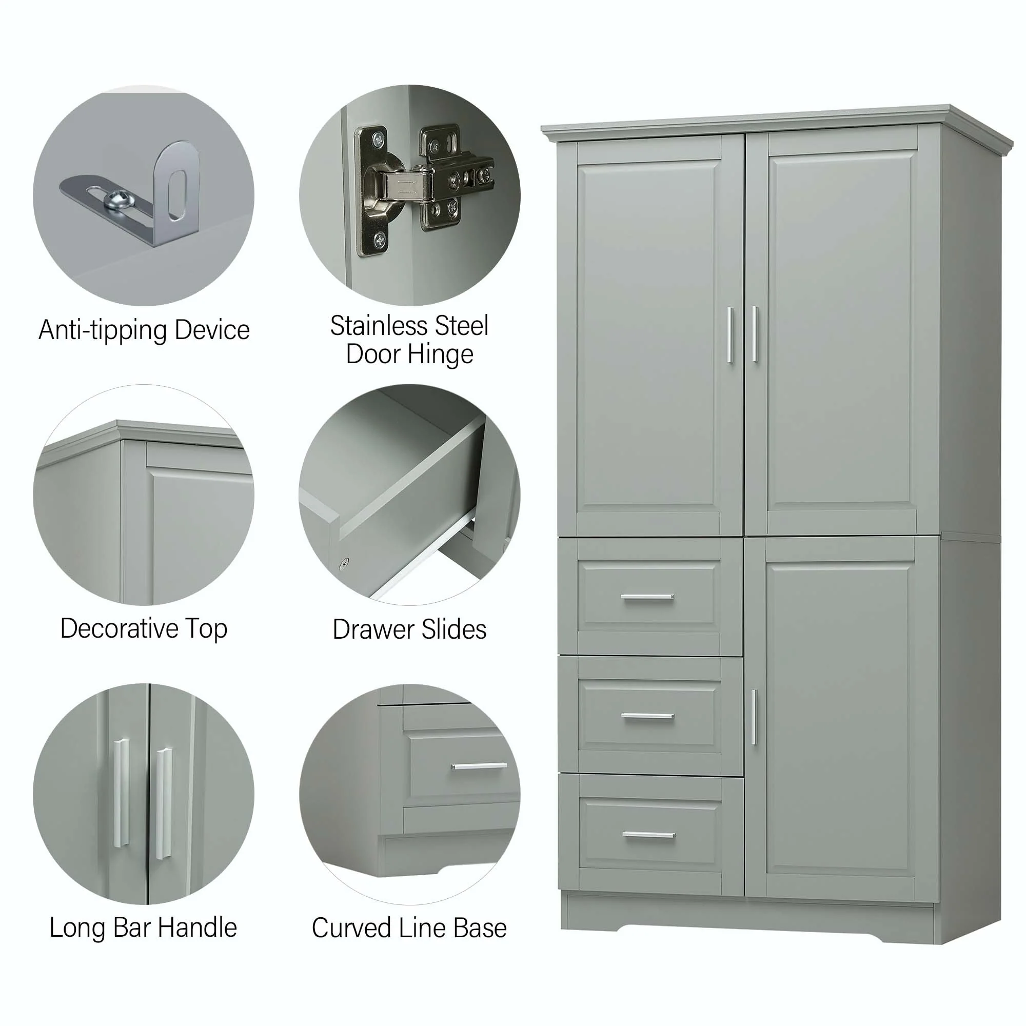 Bathroom Storage Cabinet with Drawers and Adjustable Shelf