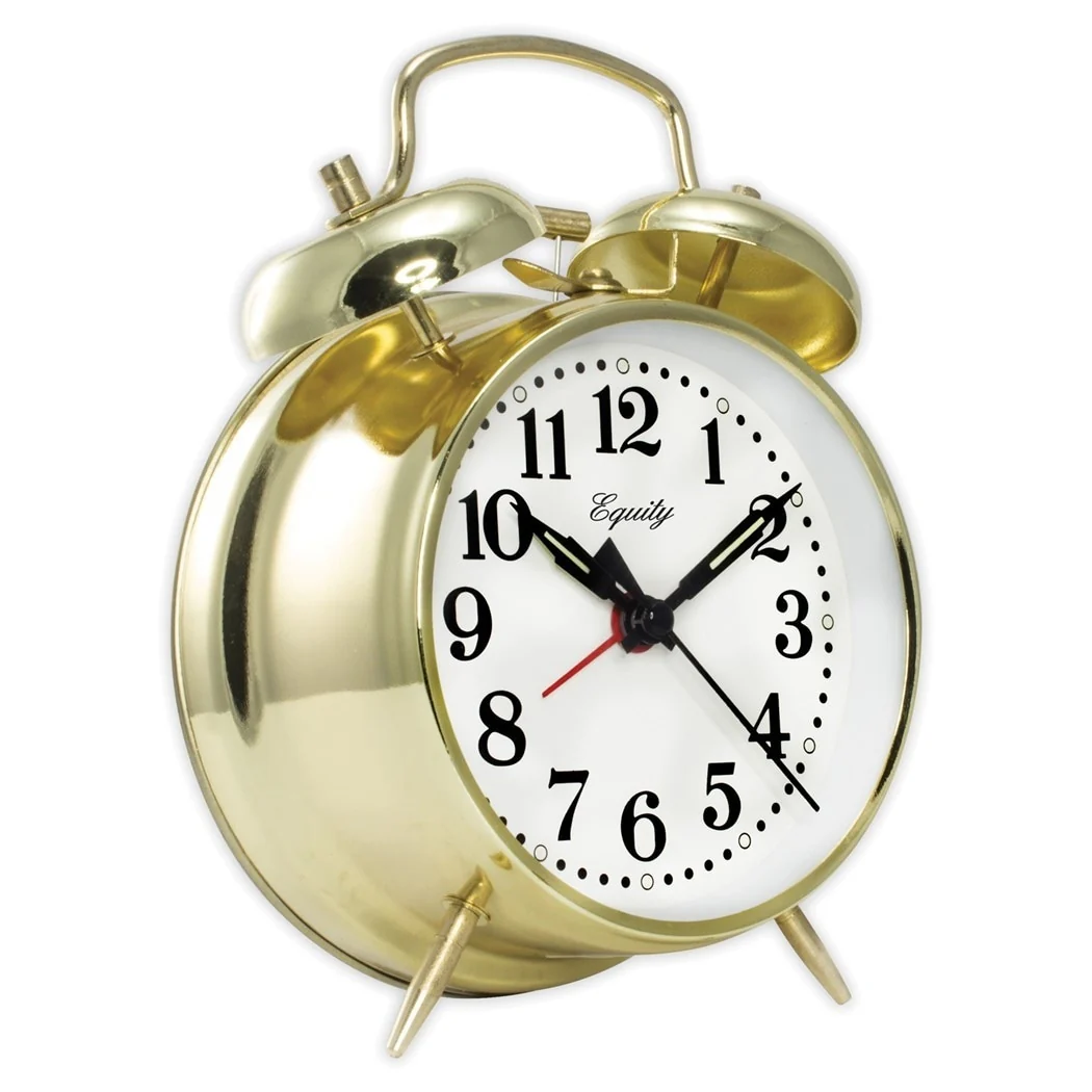 Curata Gold-Tone Keywind Twin Bell Alarm Clock