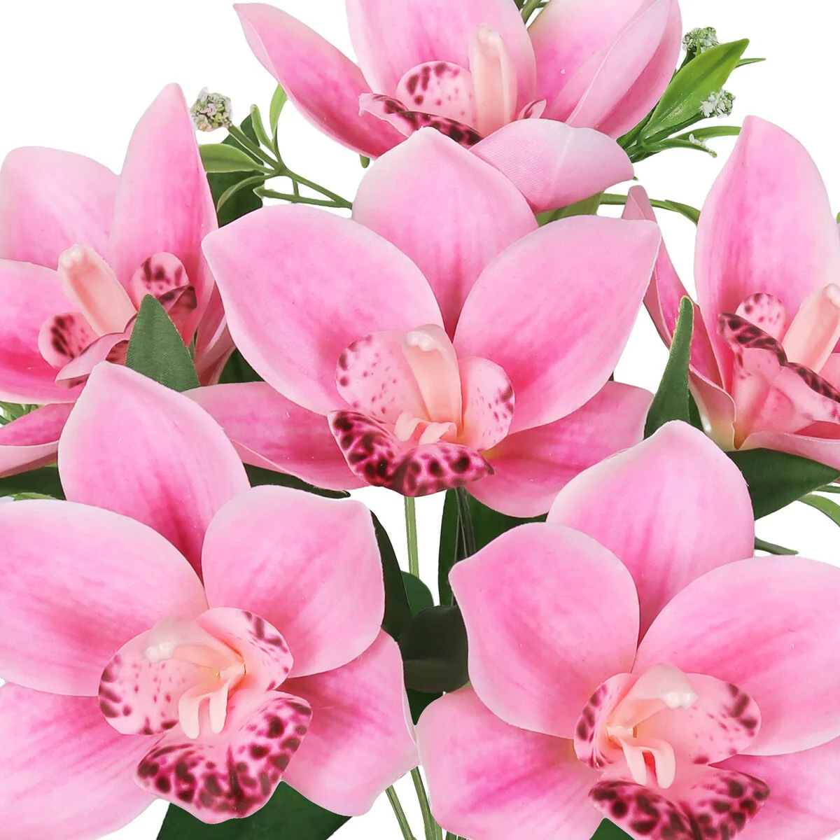 Set of 4 Fuchsia Pink Artificial Cymbidium Orchid Flower Stem Bush Bouquet 13in - 13