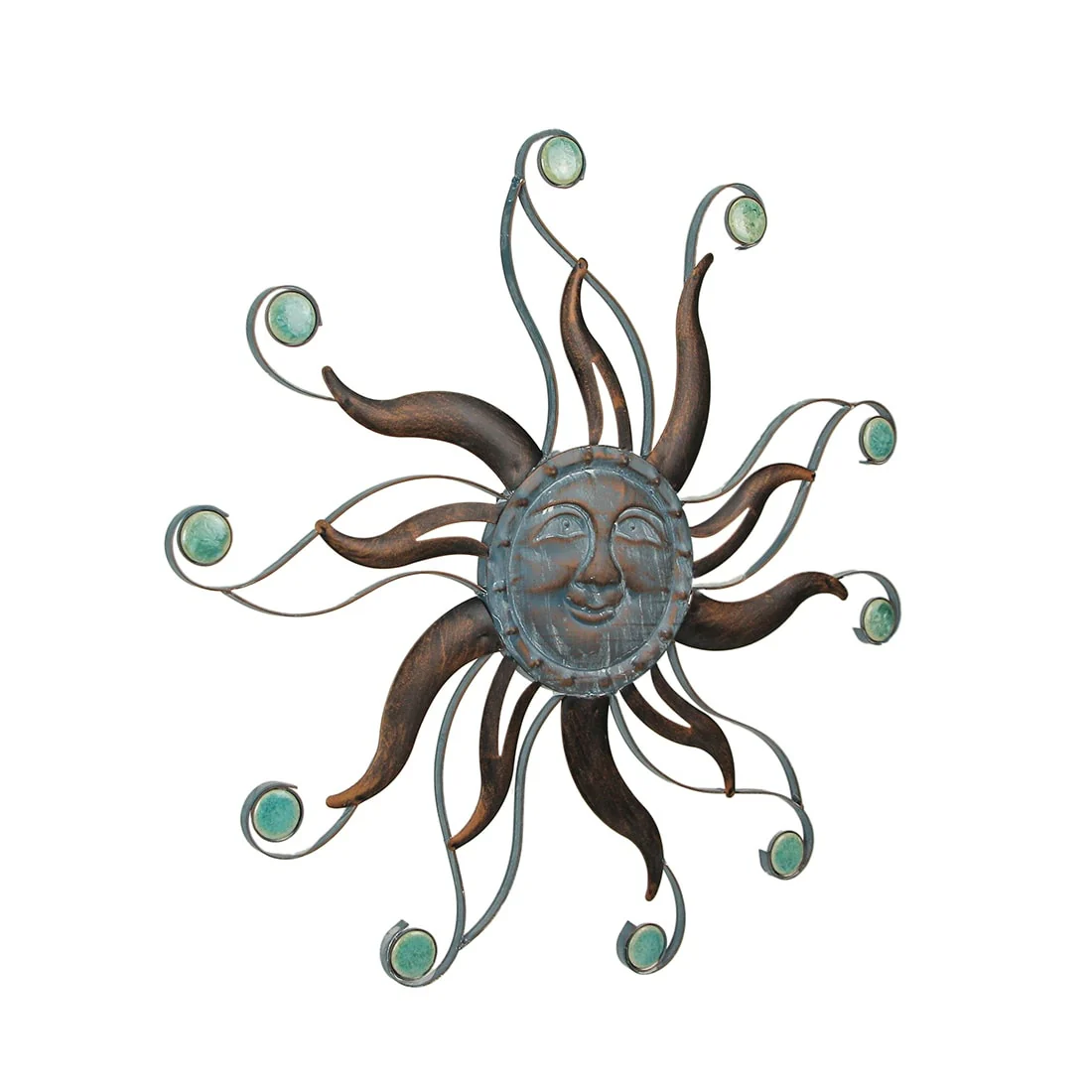Zeckos Copper Metal Sun Face Wall Hanging Ceramic Bead Accents