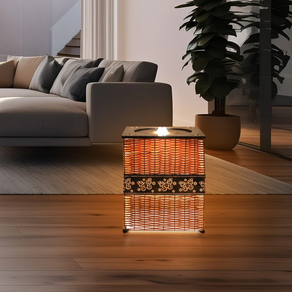 Indoor Rattan Water Fountain with LED Light for Home and Office Decor