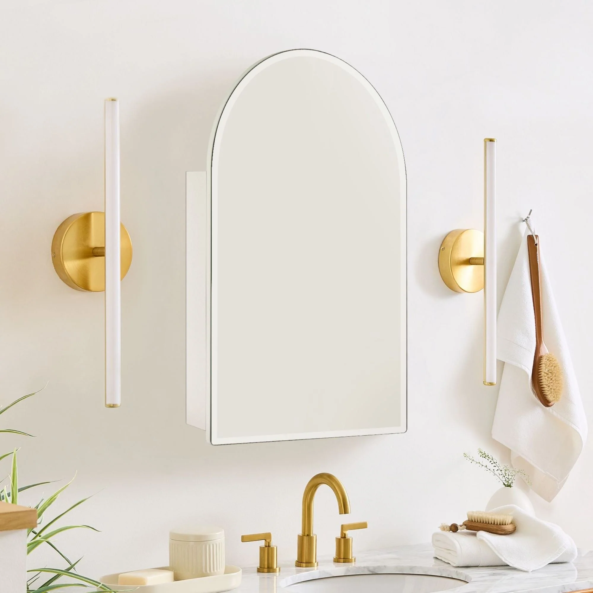 TEHOME Surface and Recessed Mount Frameless Arched Bathroom Medicine Cabinet with Mirror