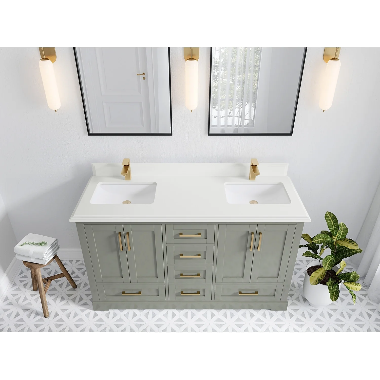 Willow Collection 60 in W x 22 in D x 36 in H Boston Double Bowl Sink Bathroom Vanity with Countertop