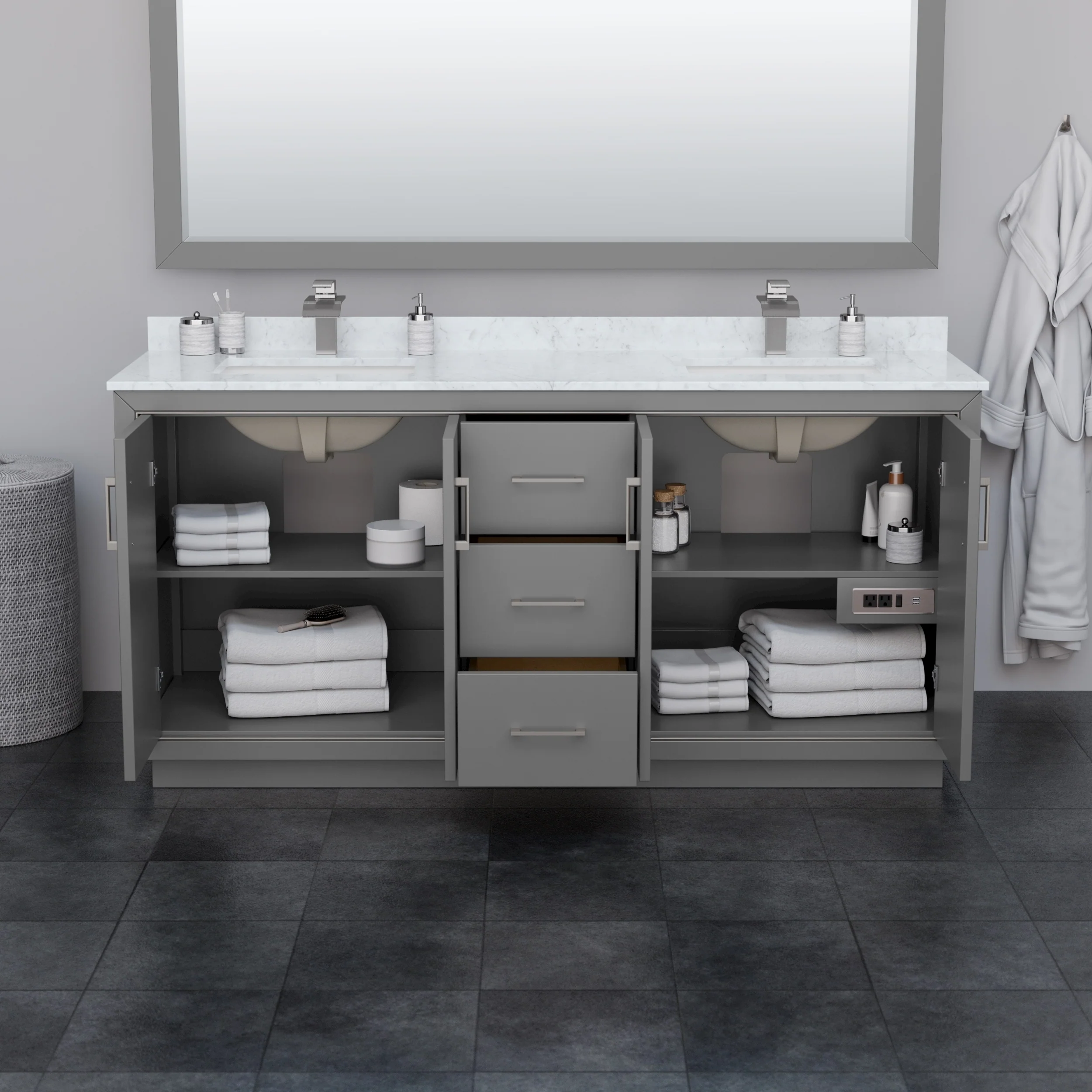 Icon Double Bathroom Vanity Cabinet, No Mirror