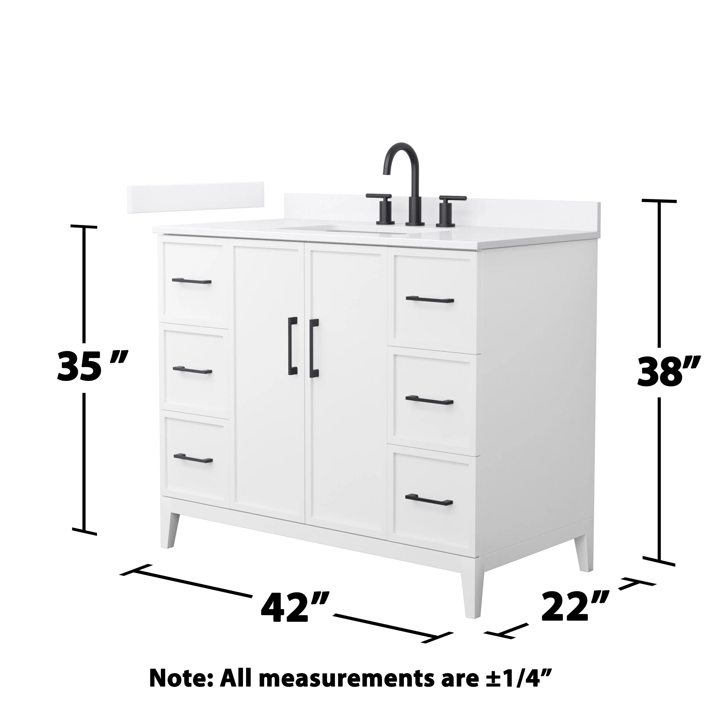Elan 42-inch Single Vanity, 3 Hole Quartz Top