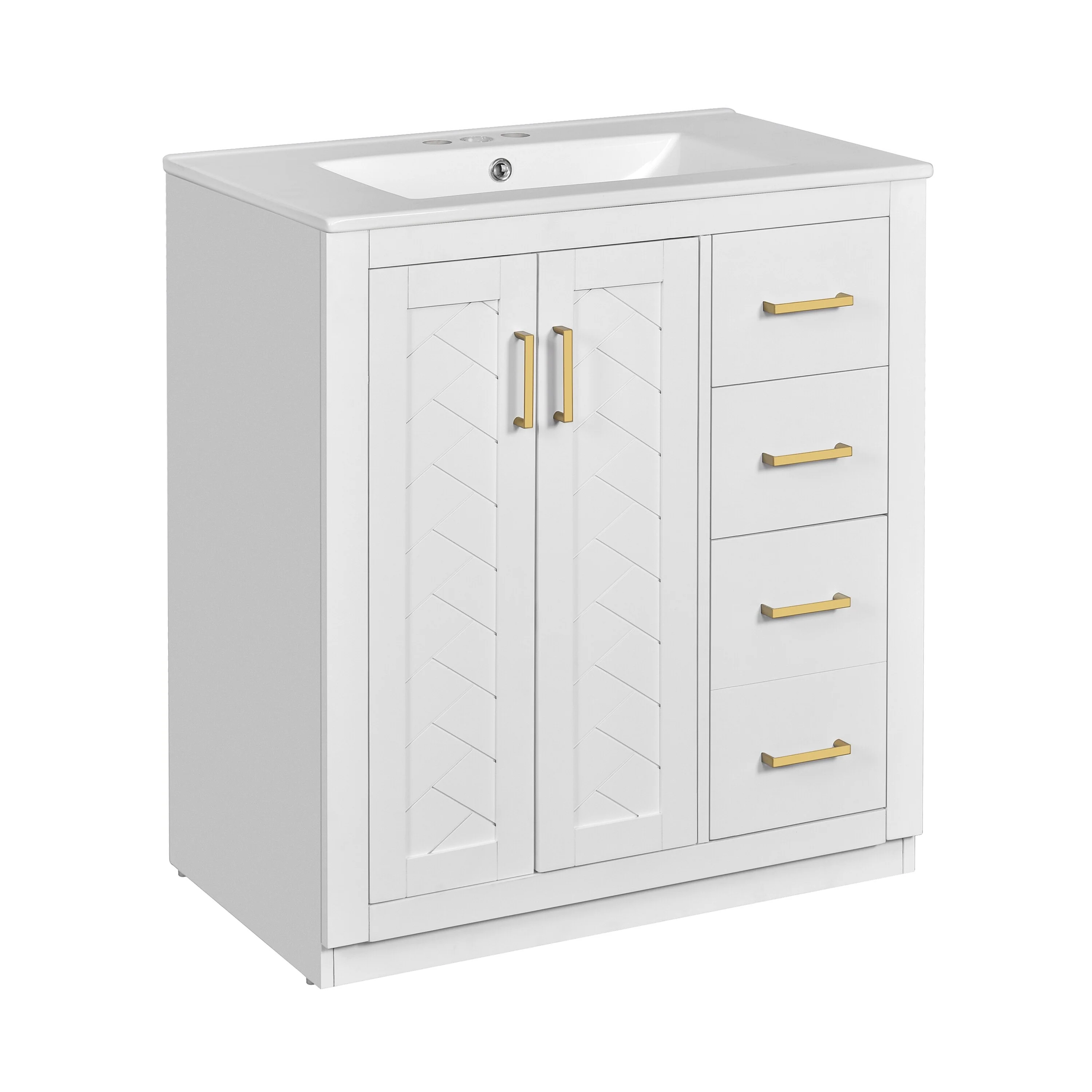 30'' Bathroom Vanity with Ceramic Sink Combo, Bathroom Storage Cabinet Vanity Set with 3 Drawers& Soft Closing Doors