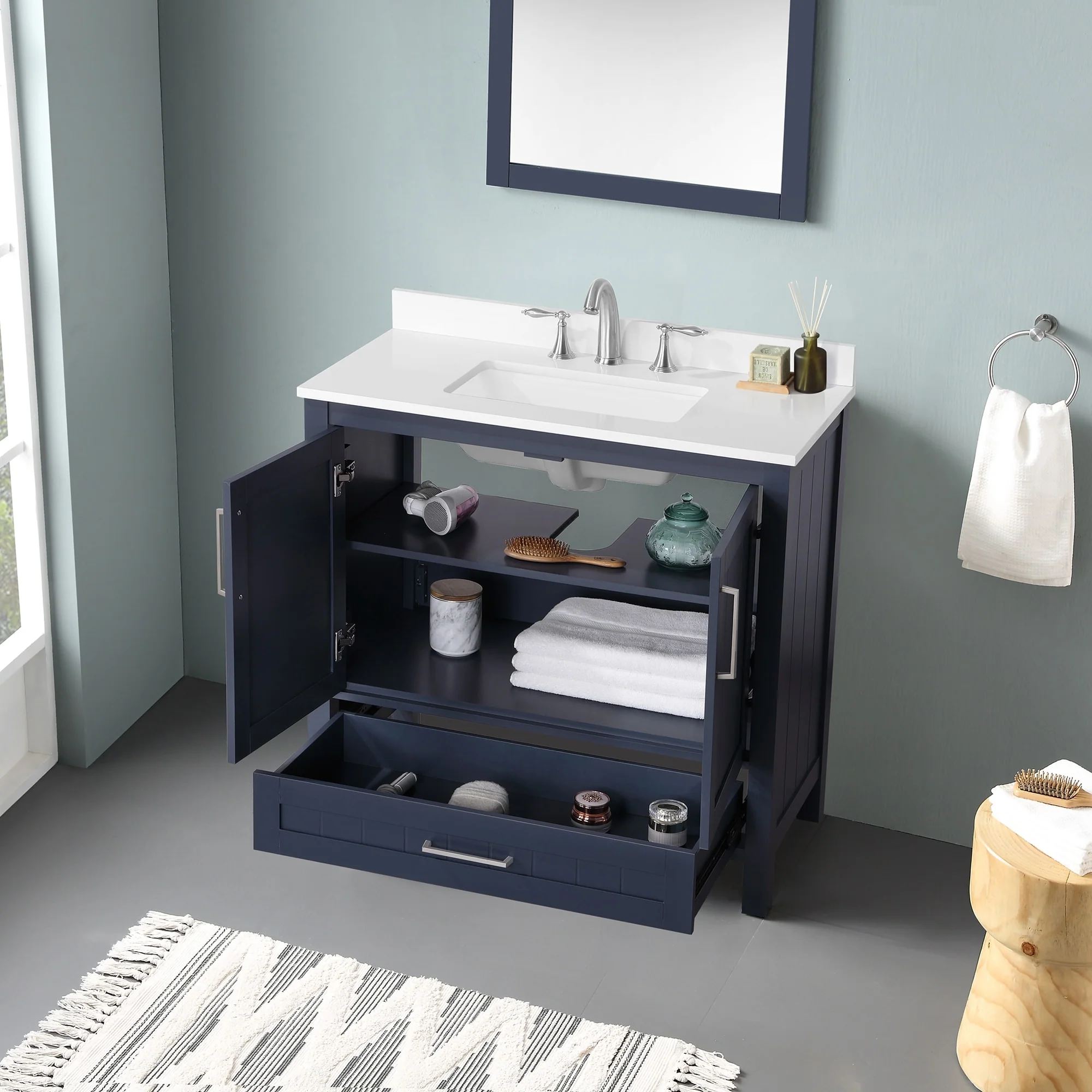 Ove Decors Kansas 36 in. Single Sink Bathroom Vanity in Midnight Blue