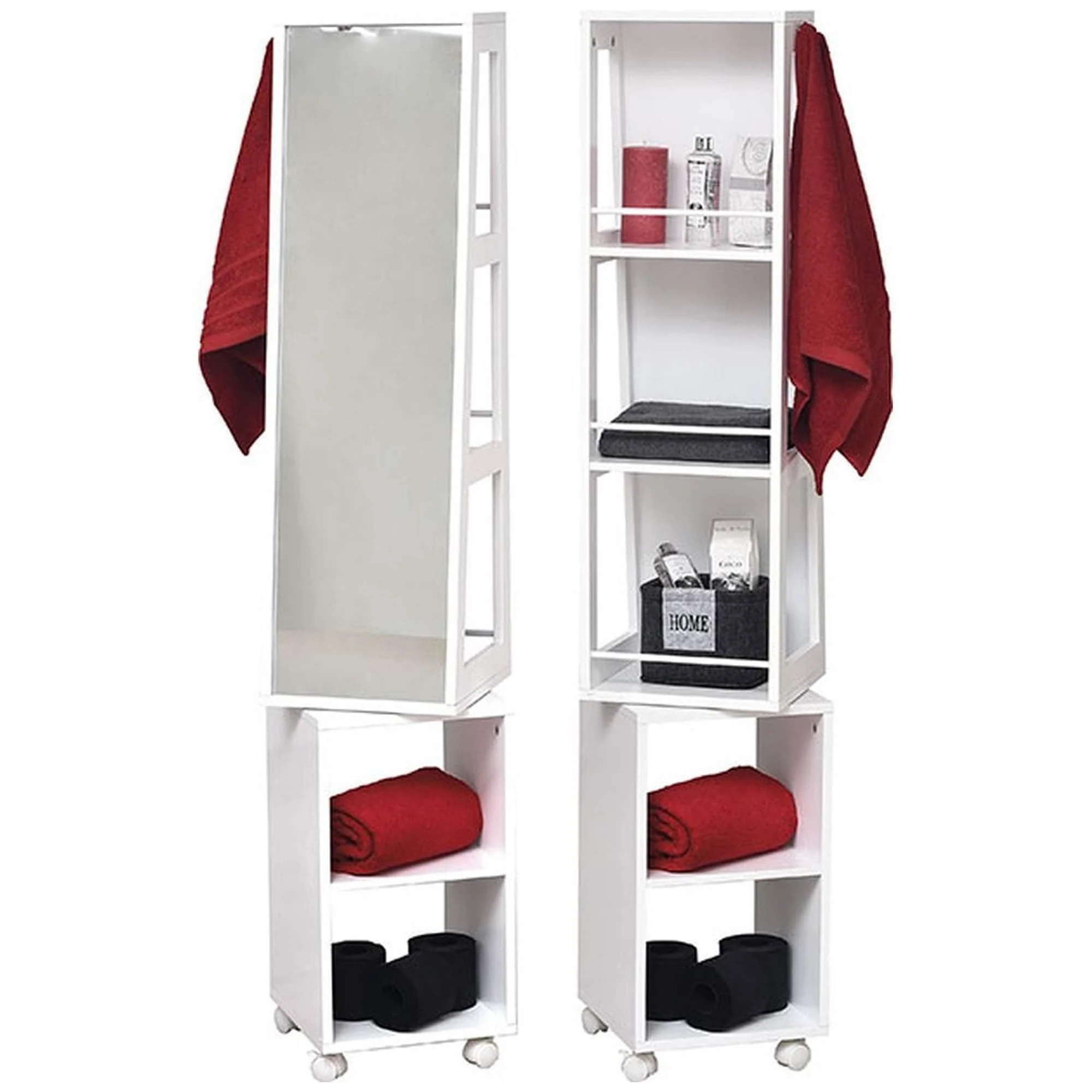 Miami White Rotating Mirror Cabinet Shelving Rolling Base - 13