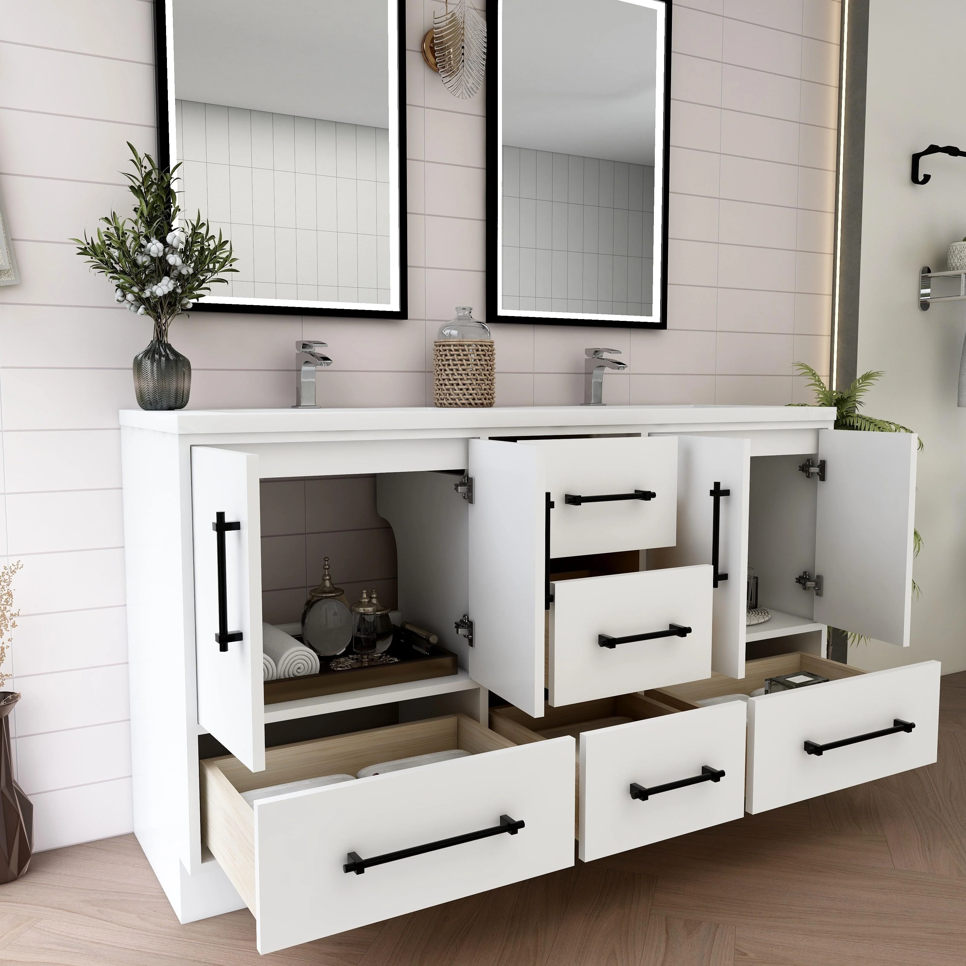 Victoria 60'' Freestanding Vanity with Double Reinforced Acrylic Sink - 59.5