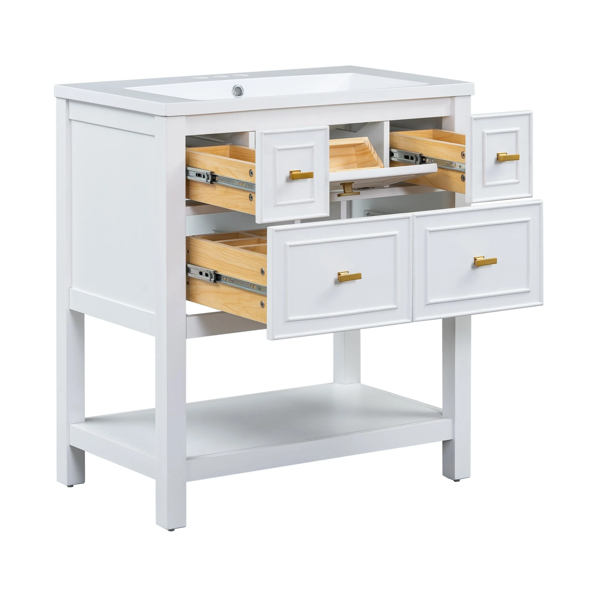 Free Standing Single Bathroom Vanity with 5 Drawers Bathroom Storage Cabinet