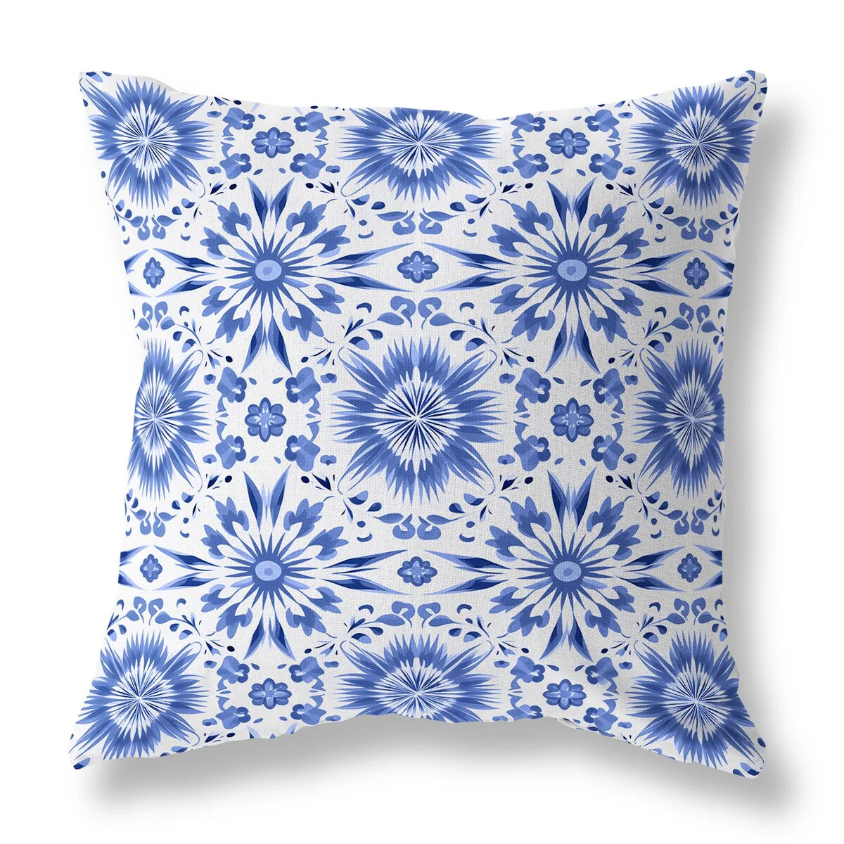 Blue And White Batik Bliss Indoor/Outdoor Throw Pillow Zipper
